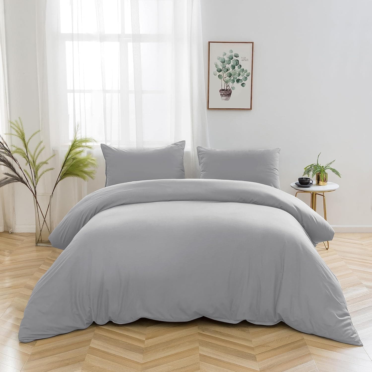 100% Cotton Bedding with Zip, 155 x 220 cm, Grey, 1 Duvet Cover with 1 Pillowcase, 80 x 80 cm 8