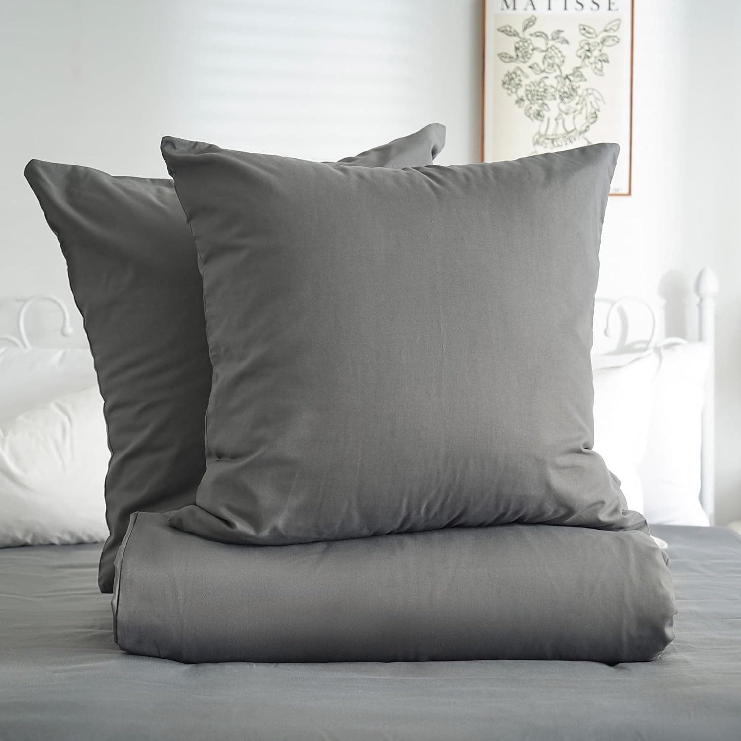 Brushed Microfibre Bed Linen, 1 Duvet Cover (200 x 220 cm) + 2 Pillowcases (80 x 80 cm), with Zip, Grey 6