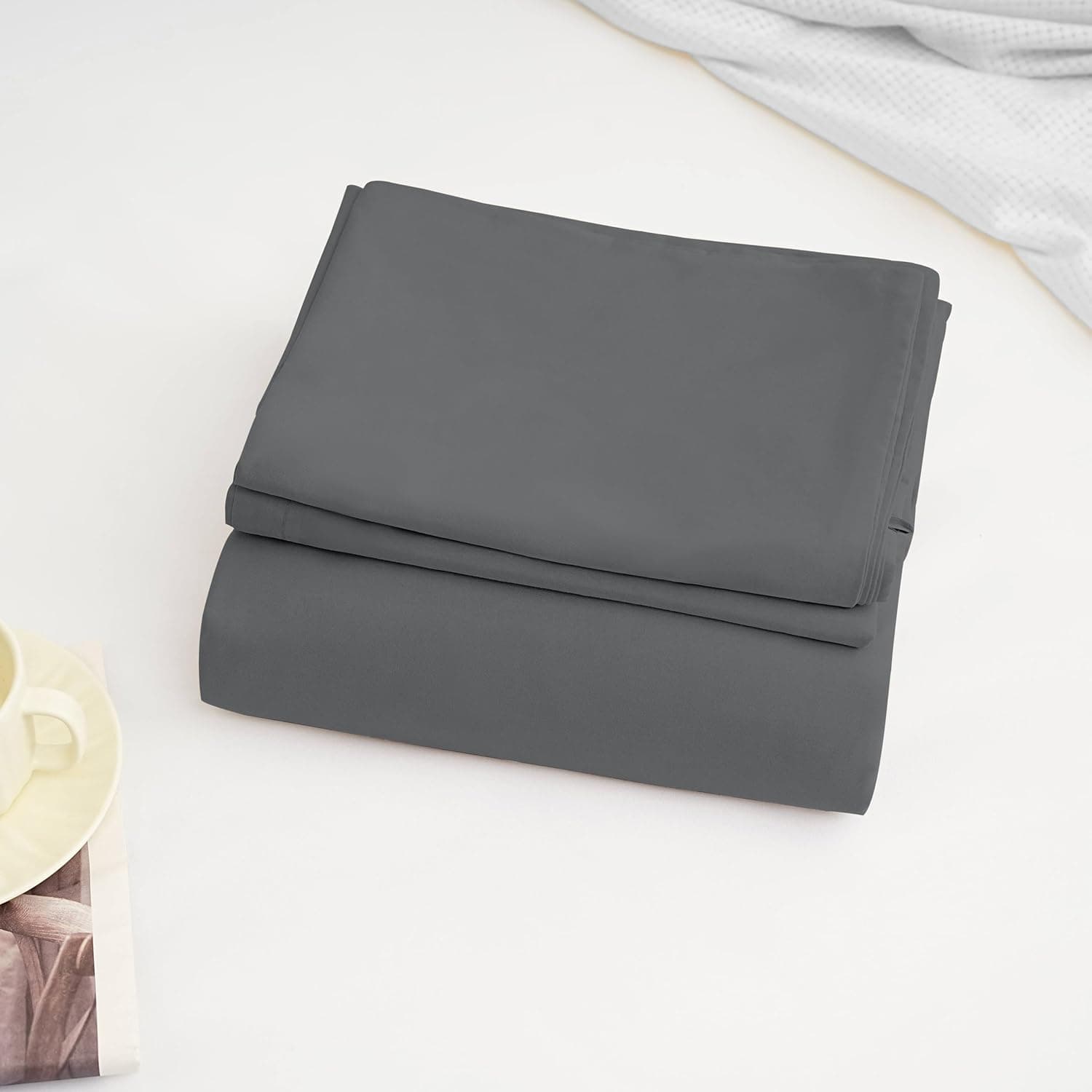 Brushed Microfibre Bed Linen, 1 Duvet Cover (220 x 240 cm) + 2 Pillowcases (80 x 80 cm), with Zip, Grey 6