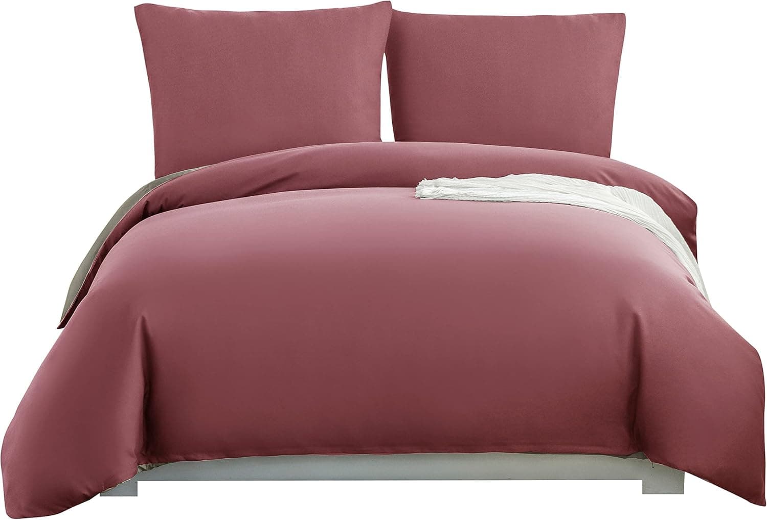Brushed Microfibre Bed Linen, 1 Duvet Cover (200 x 200 cm) + 2 Pillowcases (80 x 80 cm), with Zip, Dusky Pink/Khaki 3