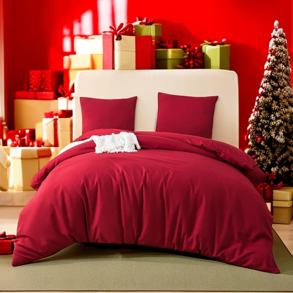 Brushed Microfibre Bed Linen, 1 Duvet Cover (200 x 200 cm) + 2 Pillowcases (80 x 80 cm), with Zip, Red
