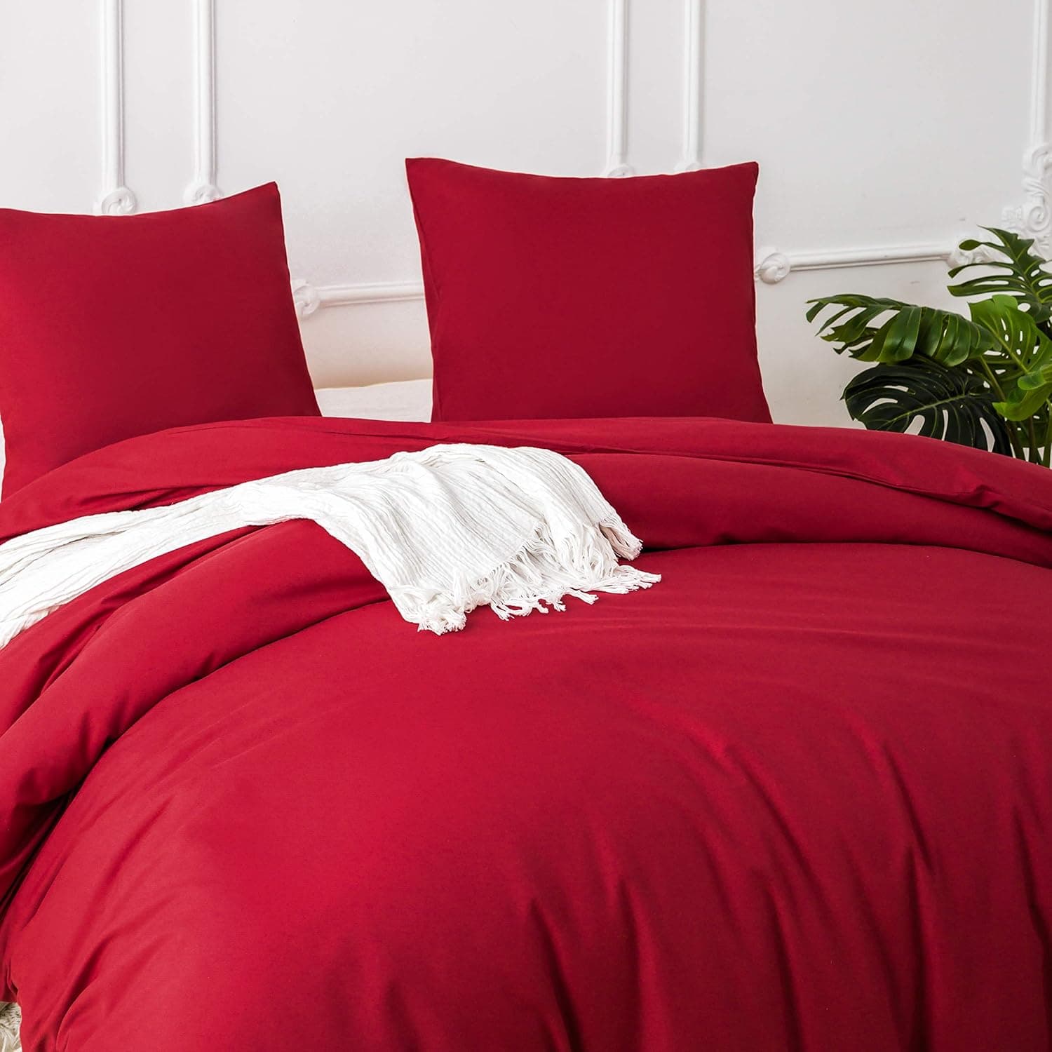 Brushed Microfibre Bed Linen, 1 Duvet Cover (200 x 200 cm) + 2 Pillowcases (80 x 80 cm), with Zip, Red 3