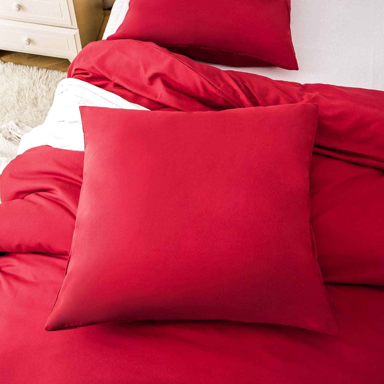 Brushed Microfibre Bed Linen, 1 Duvet Cover (200 x 200 cm) + 2 Pillowcases (80 x 80 cm), with Zip, Red 6