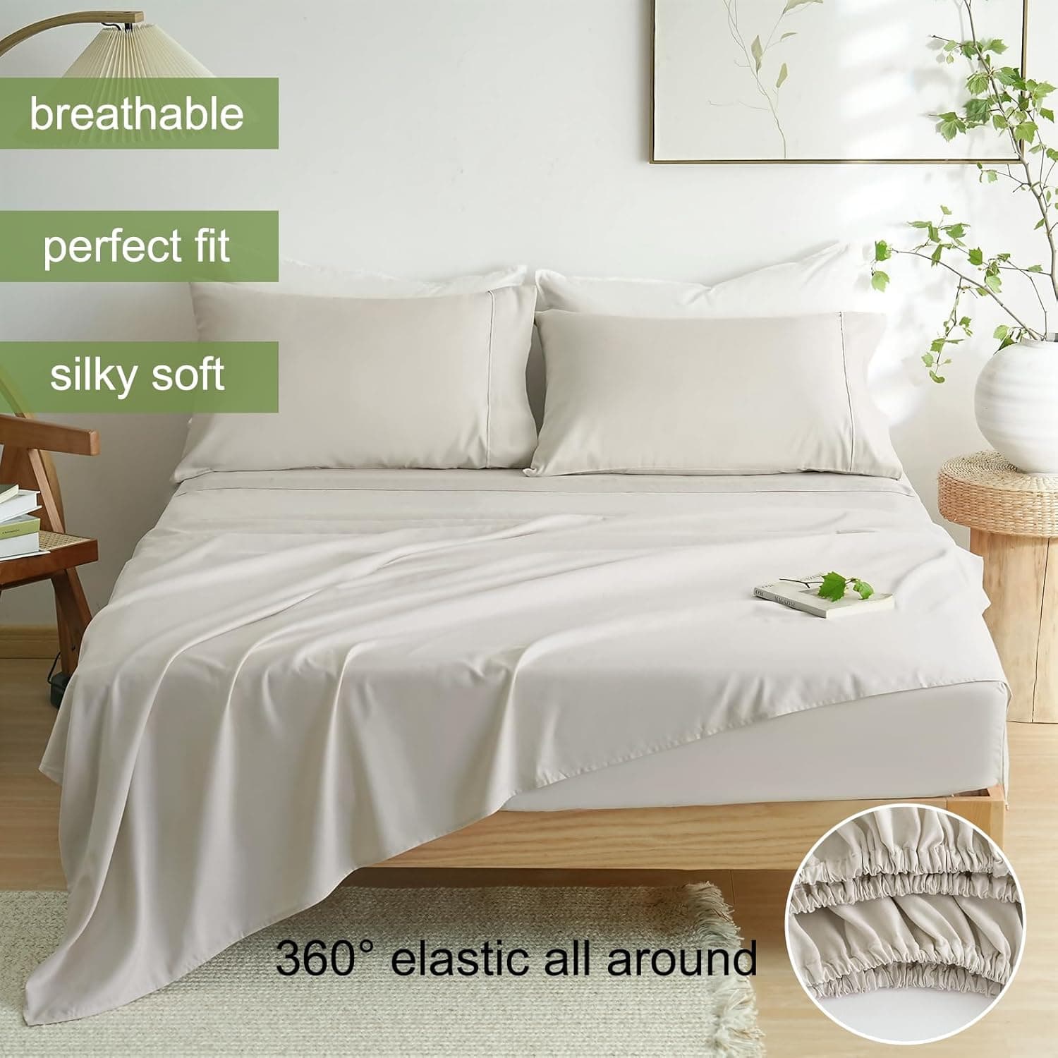 Mohap Bed Sheet Set 4 Pieces Double Brushed Microfiber 1800 - Breathable All Season Luxury Soft Bedding - Full Beige 3