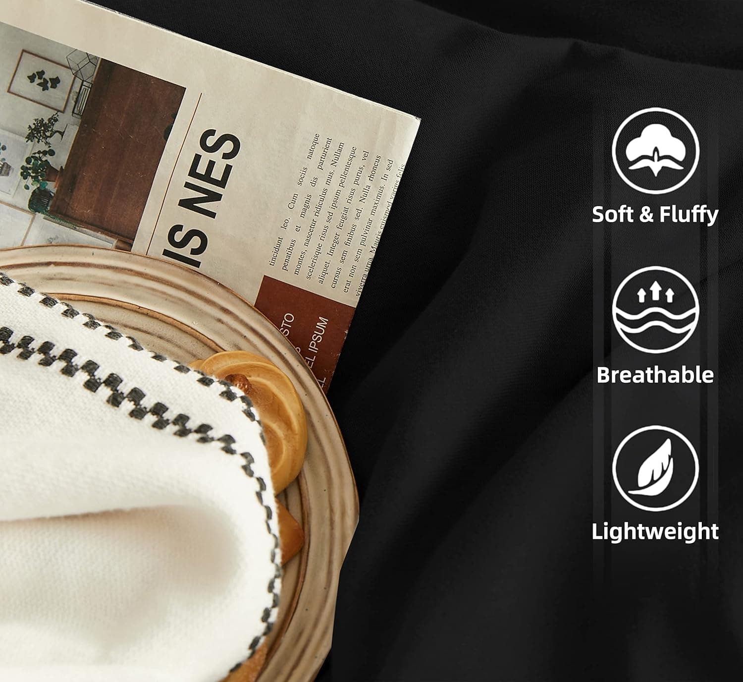 MOHAP Housse de Couette 200x200 / 50x70x2 cm Noir+Gris Parure de Lit pour 2 Personnes Fermeture Éclair Sets de Housse Couette 3