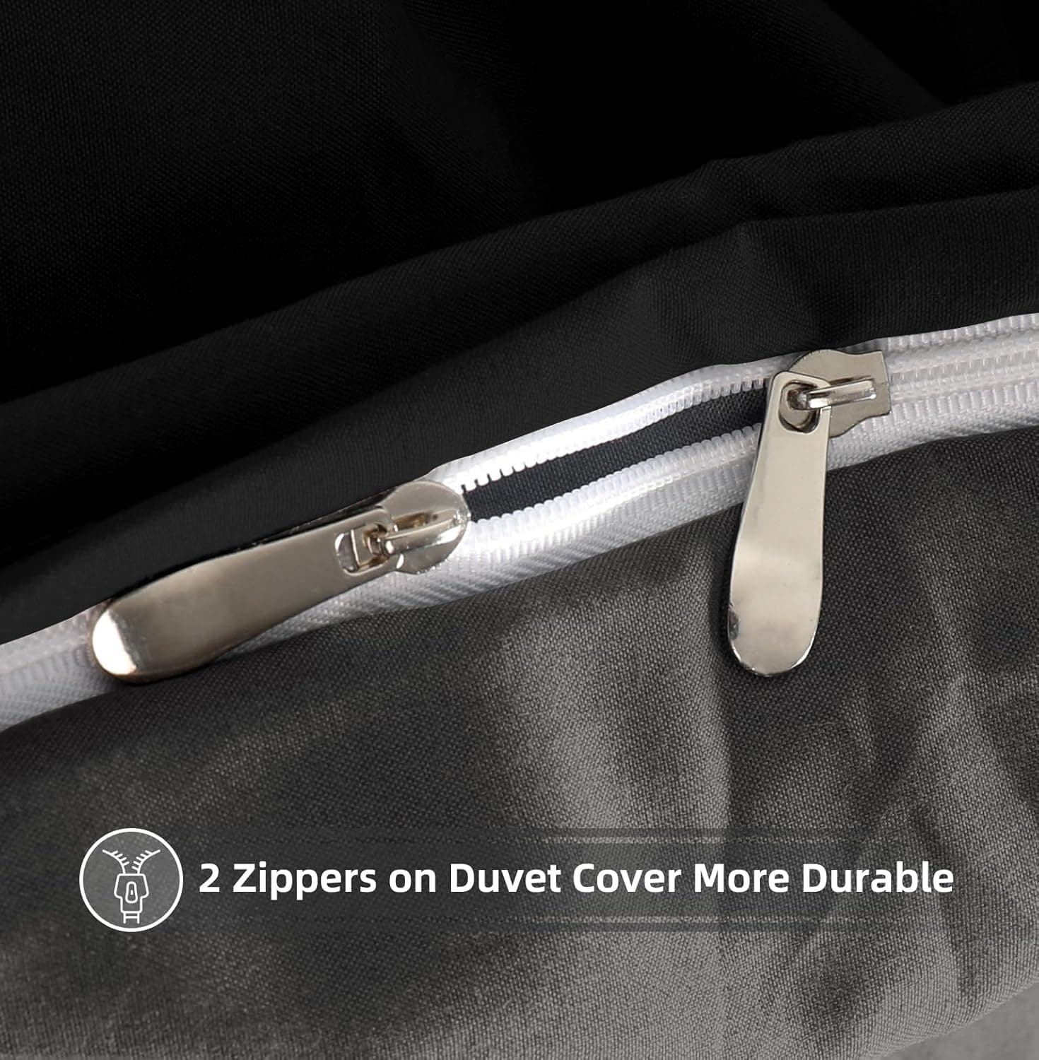 MOHAP Housse de Couette 200x200 / 50x70x2 cm Noir+Gris Parure de Lit pour 2 Personnes Fermeture Éclair Sets de Housse Couette 4