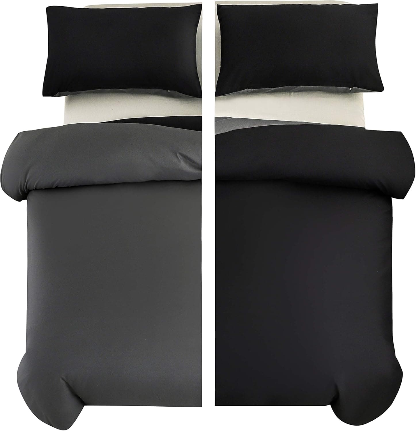 MOHAP Housse de Couette 200x200 / 50x70x2 cm Noir+Gris Parure de Lit pour 2 Personnes Fermeture Éclair Sets de Housse Couette 5