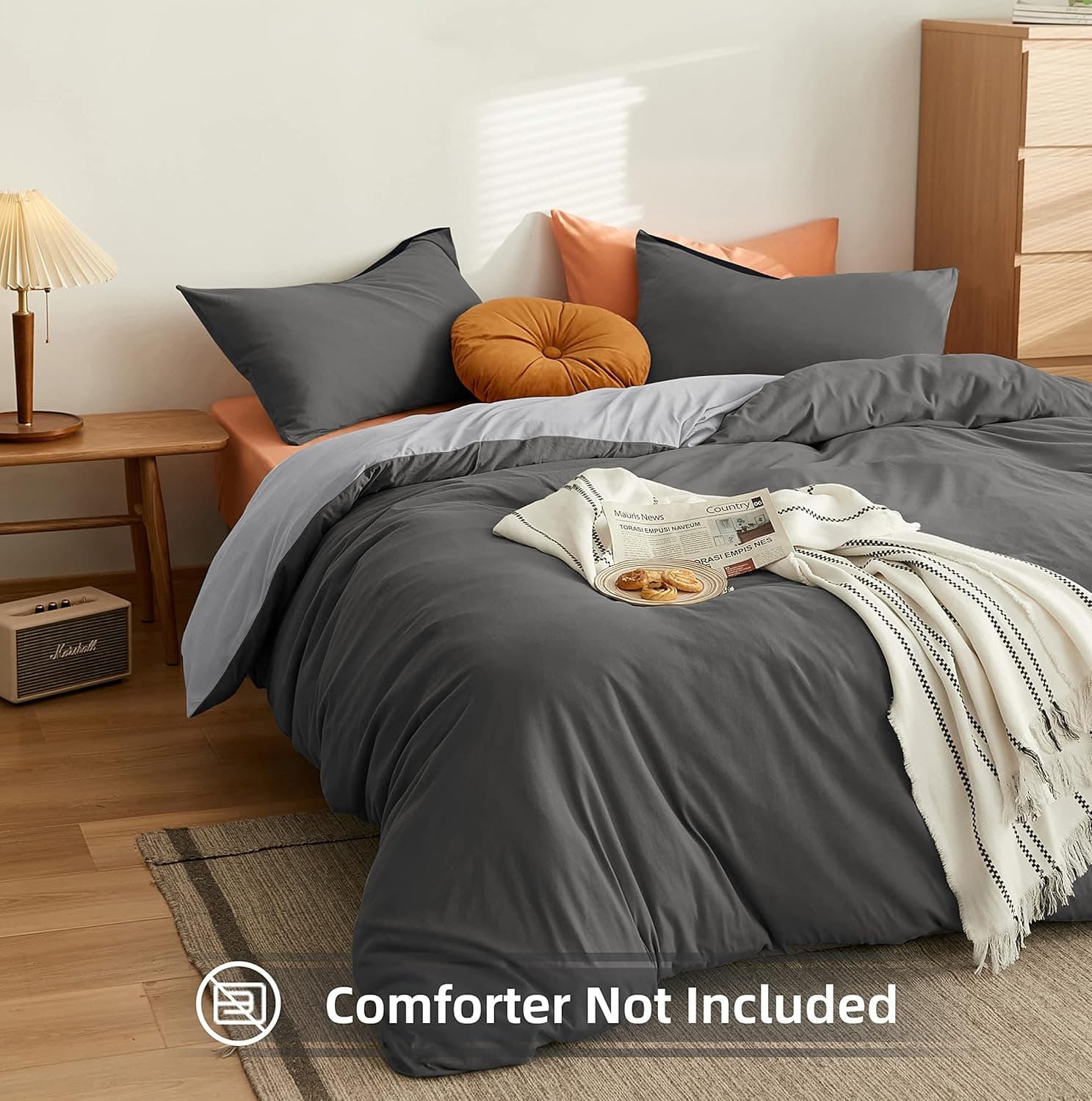 MOHAP Warm Bedding Double Duvet Cover Set 3 PCS Plain Brushed Microfiber Bedding 1 Duvet Cover with 2 Zippers and 2 Pillowcases Dark Grey+Light Grey 2