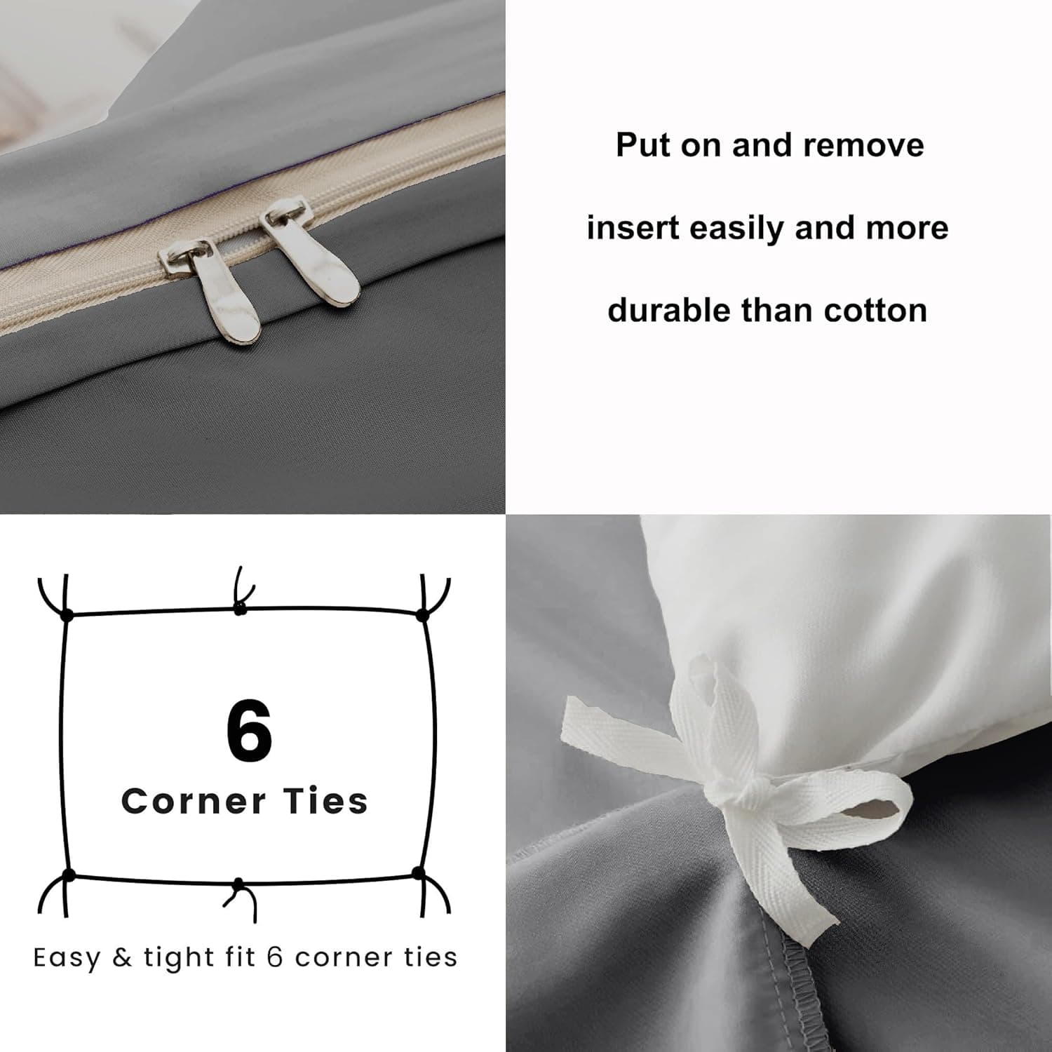 MOHAP Warm Bedding Double Duvet Cover Set 3 PCS Plain Brushed Microfiber Bedding 1 Duvet Cover with 2 Zippers and 2 Pillowcases Dark Grey+Light Grey 3