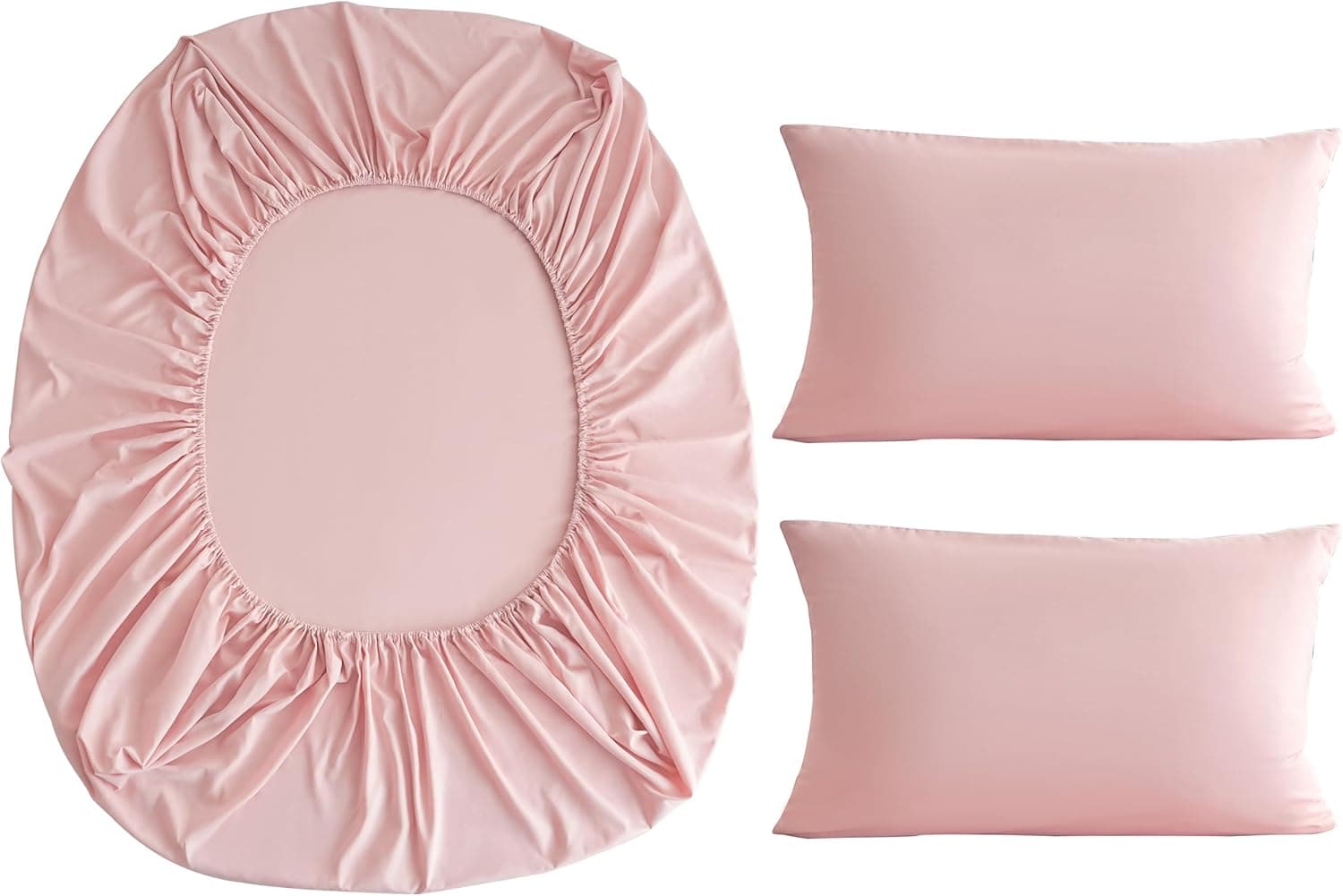 MOHAP Fitted Sheet Set King Size 16" Deep Pocket with 1 Bedsheet and 2 Pillowcases Gift Polyester Pink