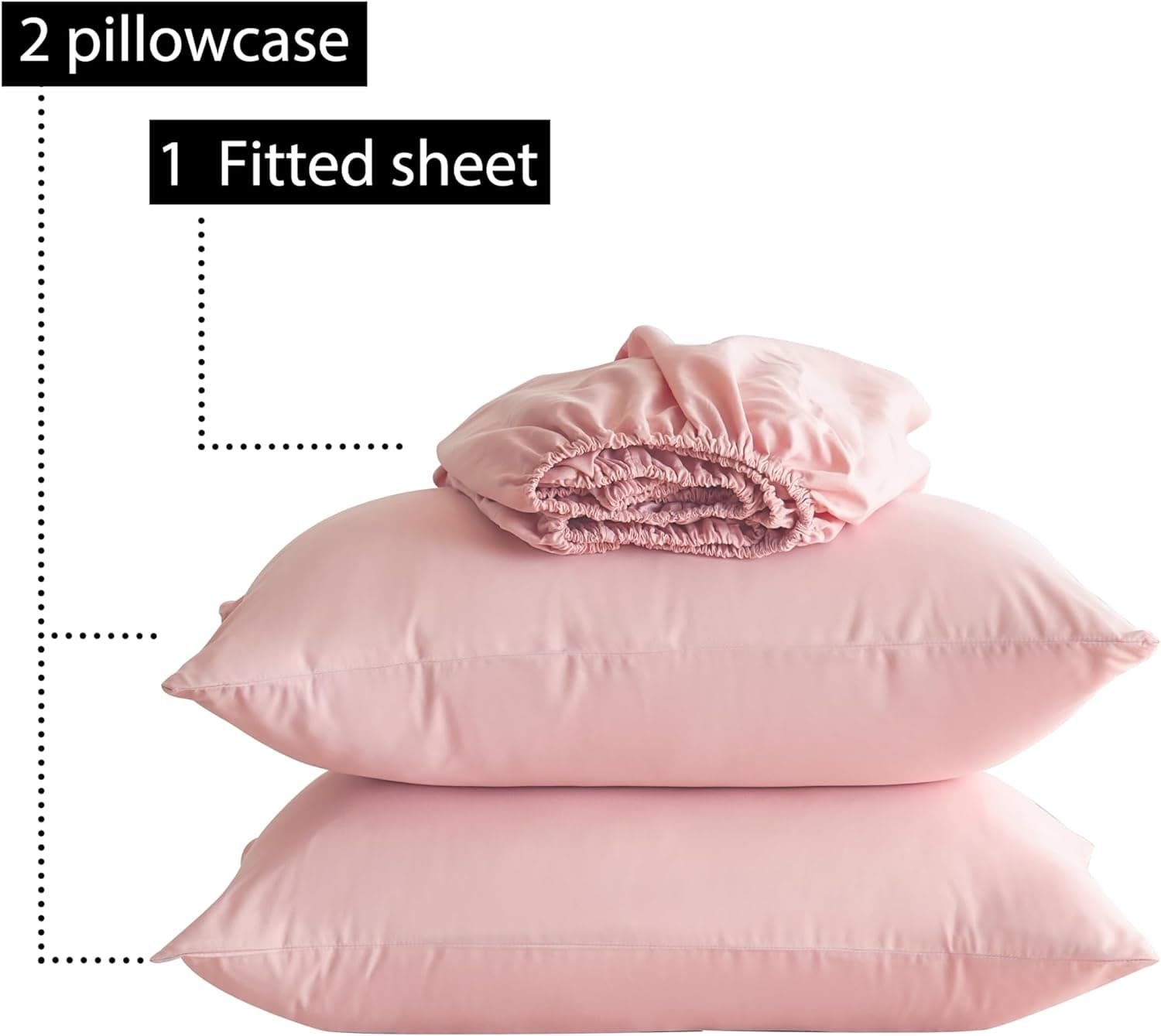 MOHAP Fitted Sheet Set King Size 16" Deep Pocket with 1 Bedsheet and 2 Pillowcases Gift Polyester Pink 3
