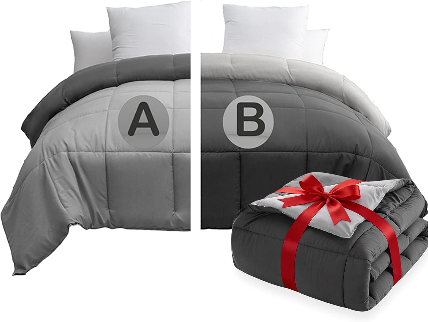 Double Coverless Duvet and Anti Allergy 4.5 Tog All Season Lightweight 150GSM Quilt NO Pillowcases Only Duvet Dark Grey and Light Grey