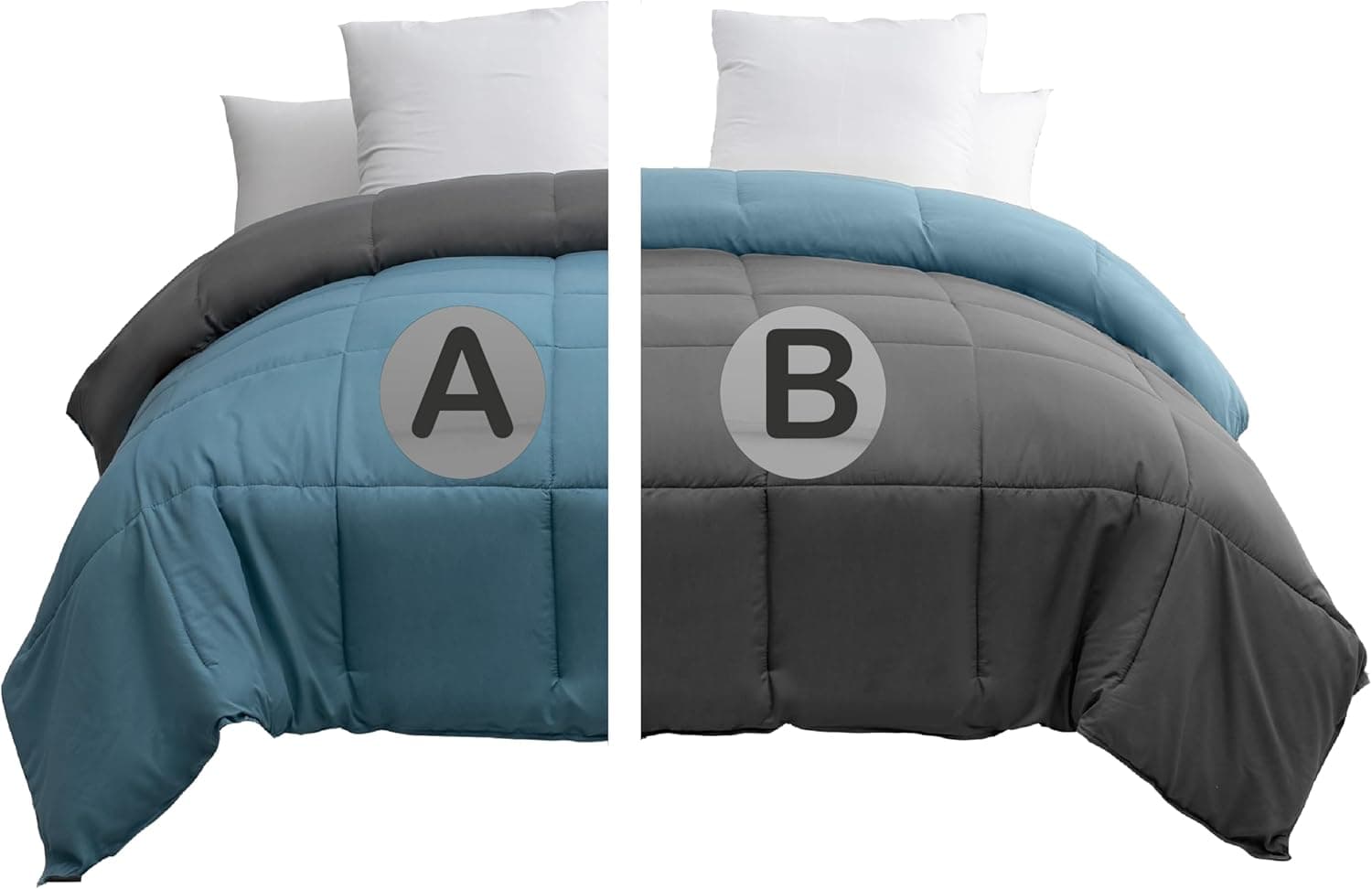 Double Coverless Duvet and Anti Allergy 4.5 Tog All Season Lightweight 150GSM Quilt NO Pillowcases Only Duvet Dark Grey and Light Grey 8