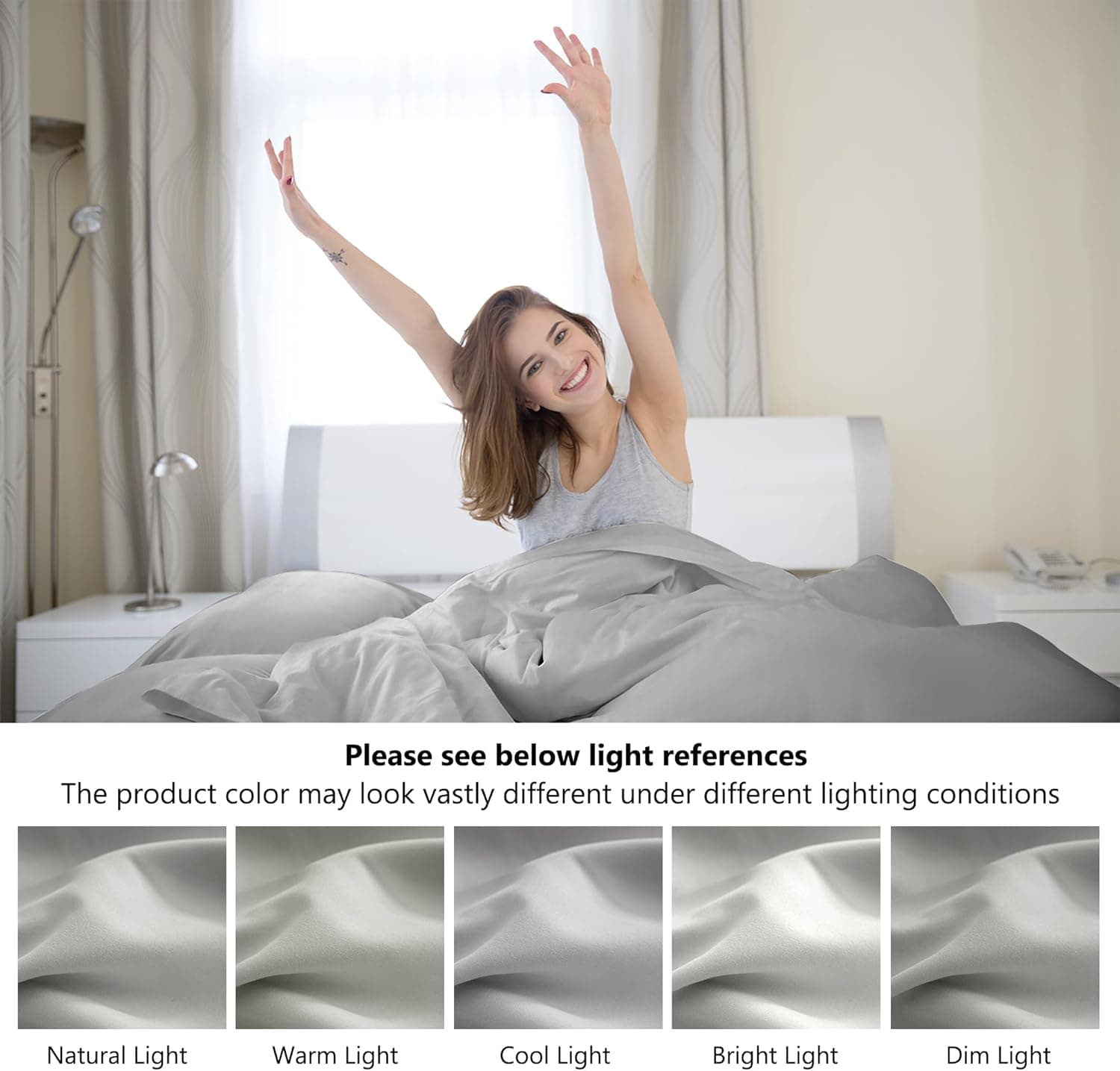 Warm Bedding Set and Fitted Sheet 110GSM 4 Pieces Brushed Microfiber with 1 Duvet Cover 2 Pillowcases and 1 Fitted Sheet (4 PCS Double, Light Grey) 7