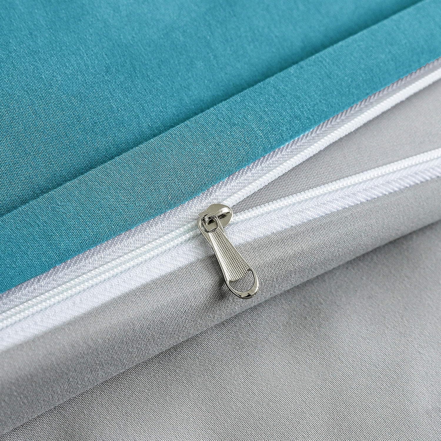 MOHAP Housse de Couette Réversible 220x240 / 65x65x2 cm Bleu Lac + Gris Parure de Lit Bicolore pour 2 Personnes Fermeture Éclair Sets de Housse Couette 7