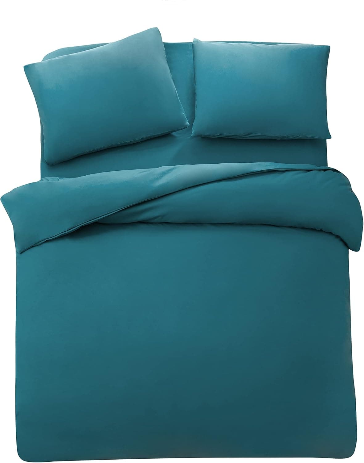 MOHAP Parure de Lit 4 Pièces Housse de Couette 220x240cm + Drap Housse 160x200cm avec 2 taies d'oreillers 65x65cm Bleu Lac pour 2 Personnes Parure 120 Fils/cm² en Microfibre 5