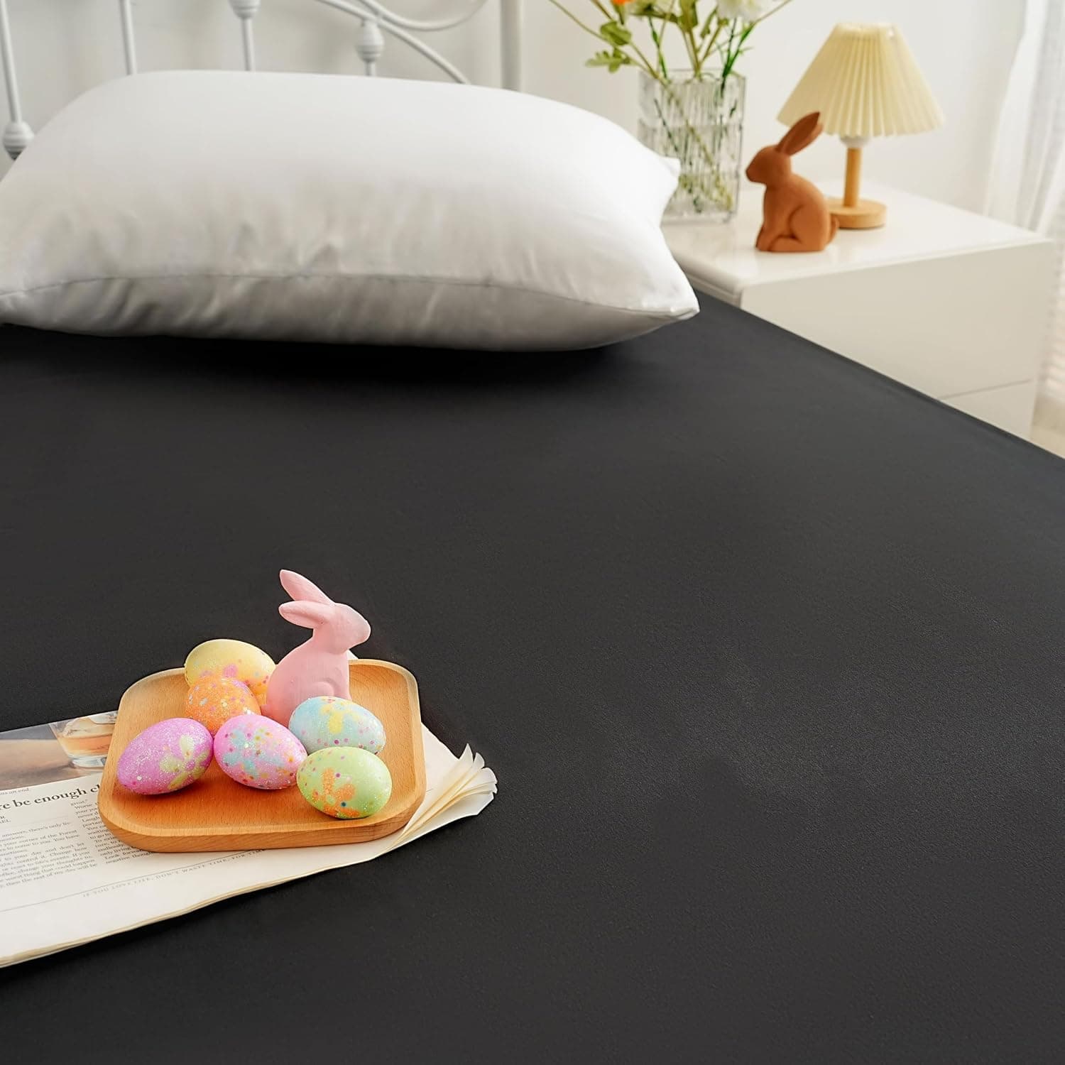 AYASW Fitted Sheet Only Full Size Deep Pocket 16 Inches Soft and Cozy Bed Bottom Sheet 1 Piece 1800 Double Brushed Microfiber Wrinkle Fade Resistant Easy Care Stable Black Holiday Décor 4