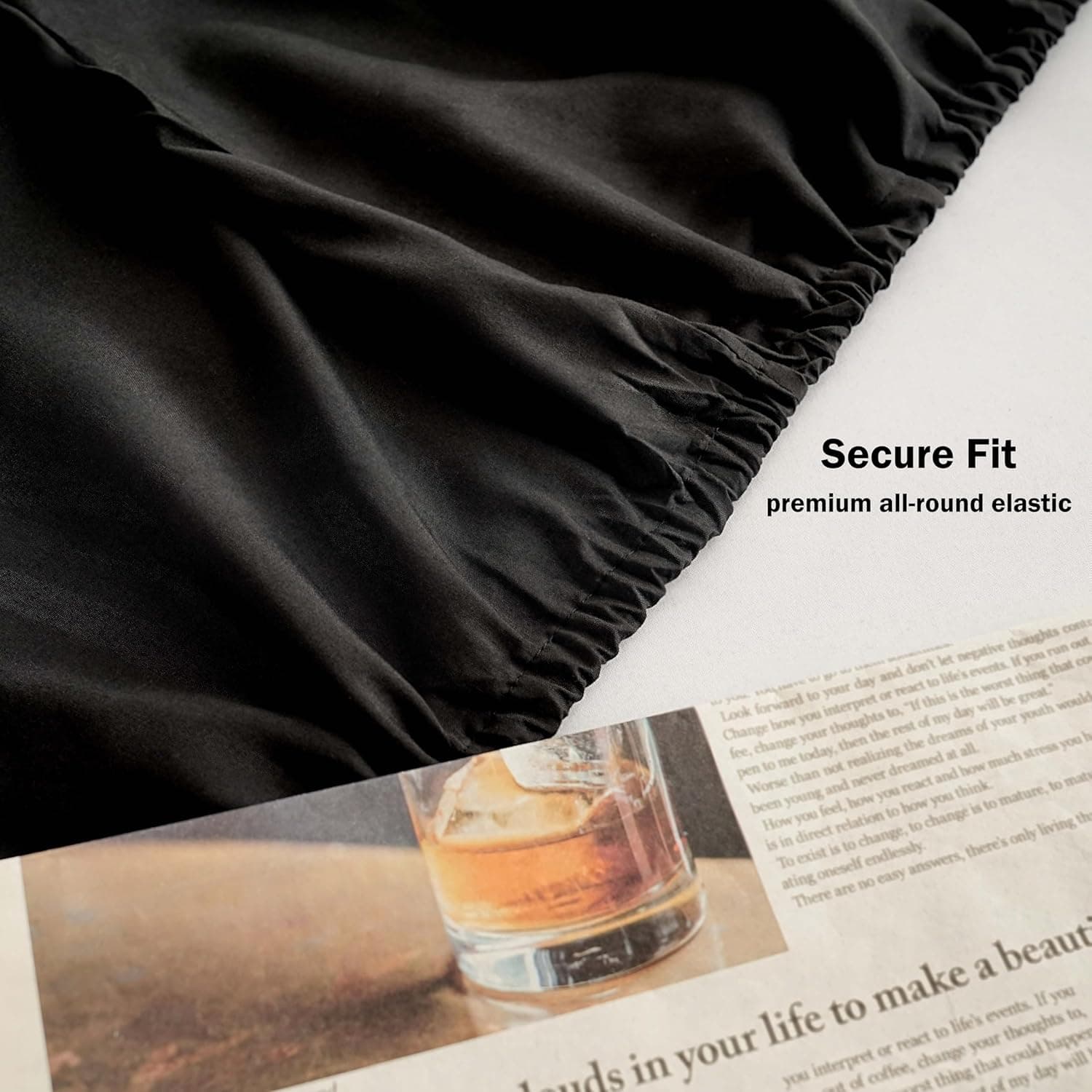 AYASW Fitted Sheet Only Full Size Deep Pocket 16 Inches Soft and Cozy Bed Bottom Sheet 1 Piece 1800 Double Brushed Microfiber Wrinkle Fade Resistant Easy Care Stable Black Holiday Décor 6