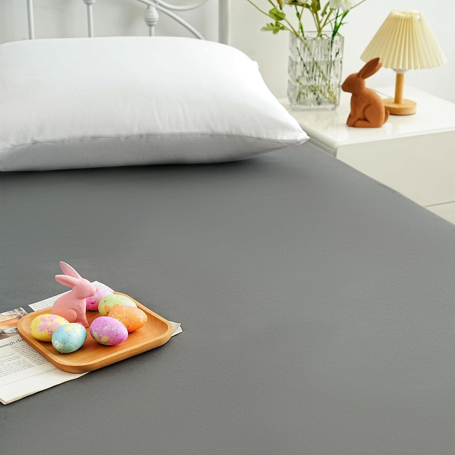 AYASW Fitted Sheet Only Full Size Deep Pocket 16 inch Bed Bottom Sheet Premium Soft and Cozy 1800 Brushed Microfiber Wrinkle Fade Resistant Easy Care Stable Grey 3