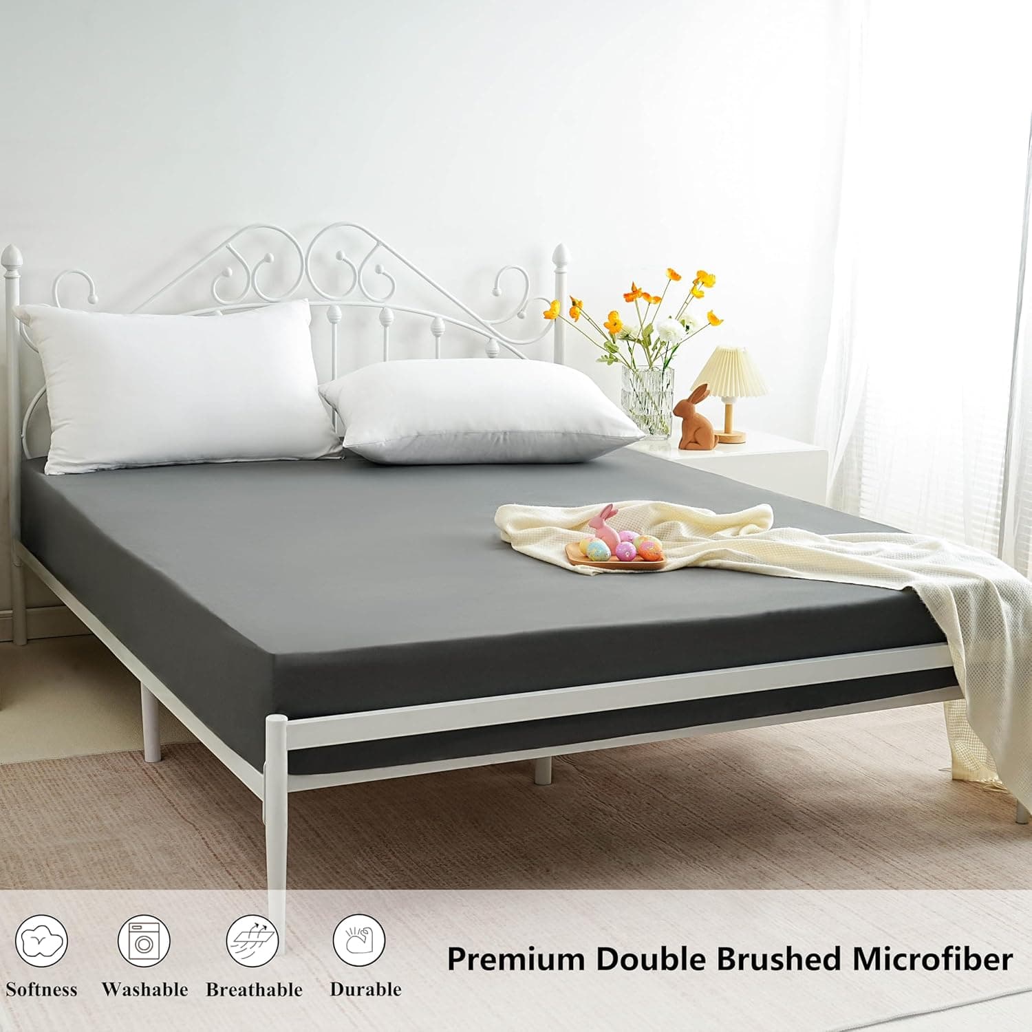 AYASW Fitted Sheet Only Full Size Deep Pocket 16 inch Bed Bottom Sheet Premium Soft and Cozy 1800 Brushed Microfiber Wrinkle Fade Resistant Easy Care Stable Grey 4