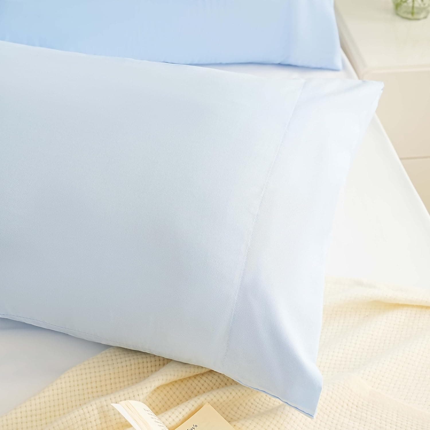 AYASW Pillowcases Set of 2 Queen Size Premium Soft and Cozy 1800 Brushed Microfiber with Envelope Closure Pillow Case Light Blue 20x30 inches Easy Care Wrinkle Fade Resistant Holiday Decor 3