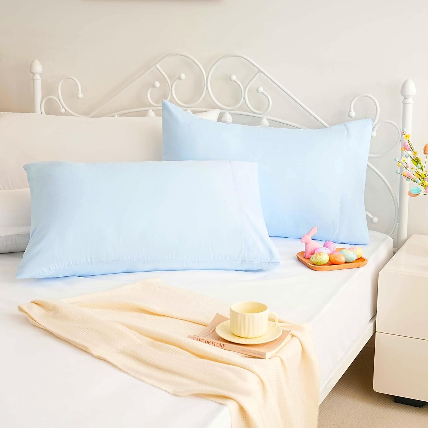 AYASW Pillowcases King Size Set of 2 Premium Soft and Cozy 1800 Brushed Microfiber with Envelope Closure Pillow Case Light Blue 20x40 inches Wrinkle Fade Resistant Easy Care Holiday Décor 2