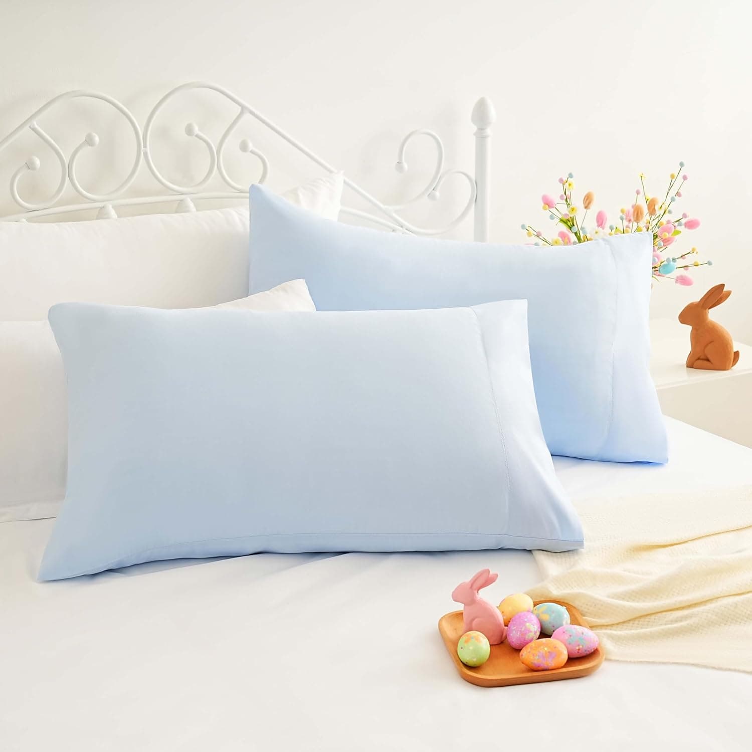 AYASW Pillowcases King Size Set of 2 Premium Soft and Cozy 1800 Brushed Microfiber with Envelope Closure Pillow Case Light Blue 20x40 inches Wrinkle Fade Resistant Easy Care Holiday Décor 4