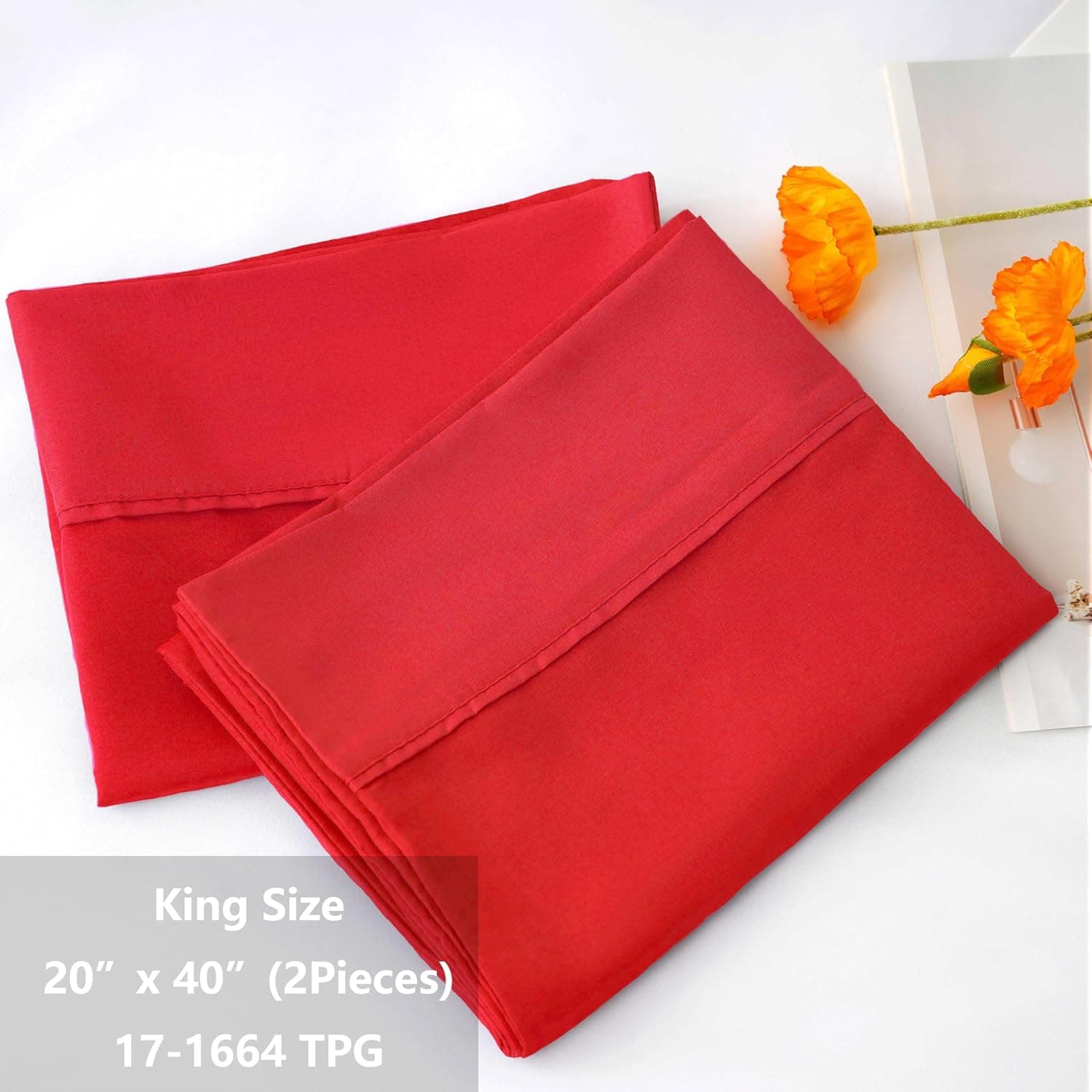 AYASW Pillowcases King Size Set of 2 Premium Soft and Cozy 1800 Double Brushed Microfiber with Envelope Closure Pillow Case 2 Pack Red 20x40 inches Wrinkle, Fade Resistant Easy Care Stable Breathable 2