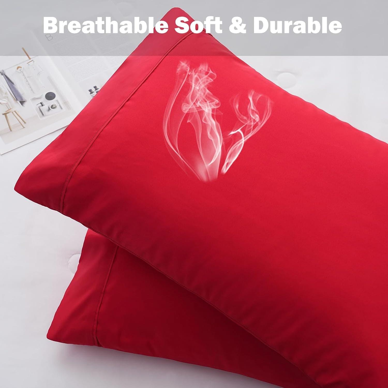 AYASW Pillowcases King Size Set of 2 Premium Soft and Cozy 1800 Double Brushed Microfiber with Envelope Closure Pillow Case 2 Pack Red 20x40 inches Wrinkle, Fade Resistant Easy Care Stable Breathable 4