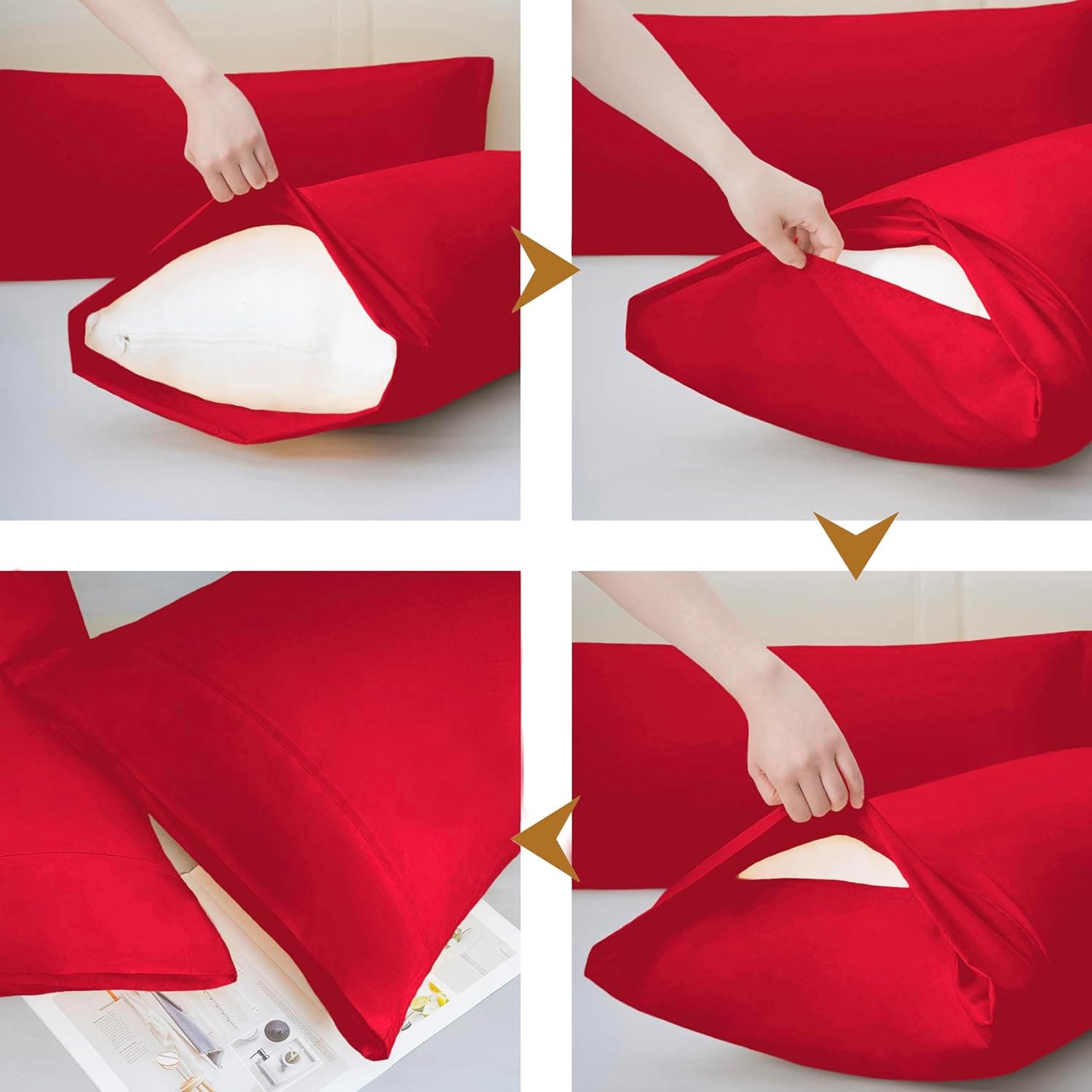 AYASW Pillowcases King Size Set of 2 Premium Soft and Cozy 1800 Double Brushed Microfiber with Envelope Closure Pillow Case 2 Pack Red 20x40 inches Wrinkle, Fade Resistant Easy Care Stable Breathable 5