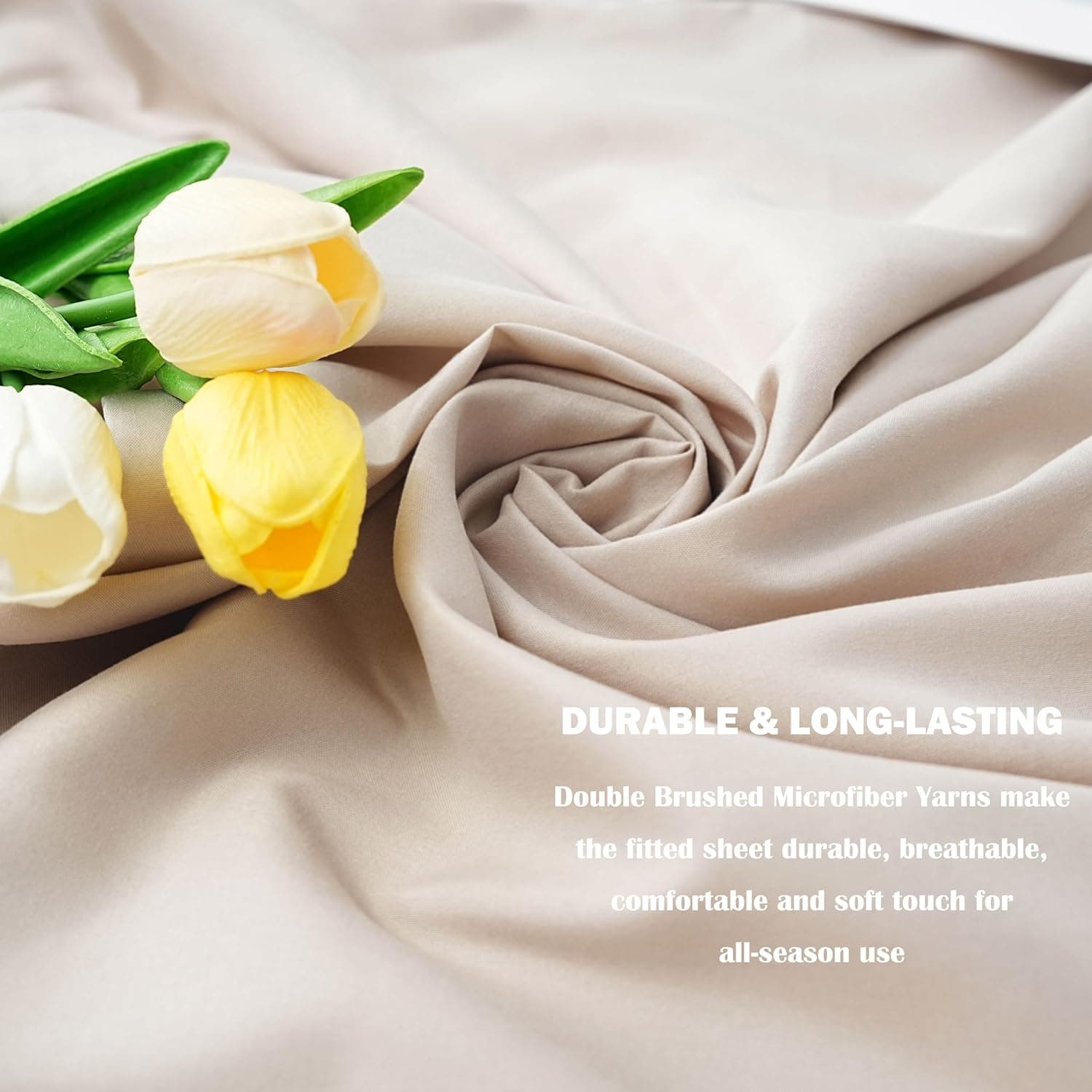 AYASW Fitted Sheet Only Queen Size Deep Pocket Soft Bed Bottom Sheet 1 Piece 1800 Brushed Microfiber Fits 8" to 16" Wrinkle Fade Resistant Easy Care Stable Beige Holiday Décor 5