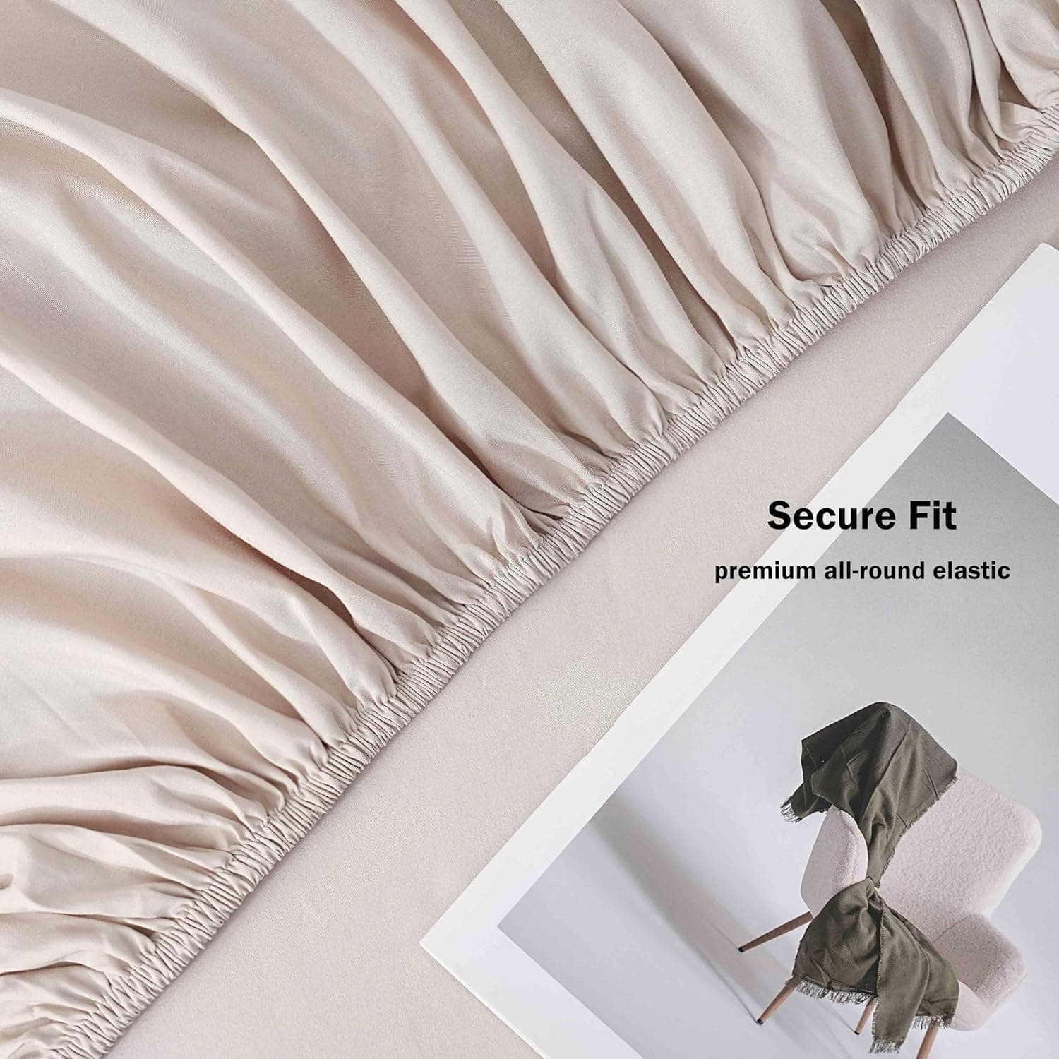 AYASW Fitted Sheet Only Queen Size Deep Pocket Soft Bed Bottom Sheet 1 Piece 1800 Brushed Microfiber Fits 8" to 16" Wrinkle Fade Resistant Easy Care Stable Beige Holiday Décor 6