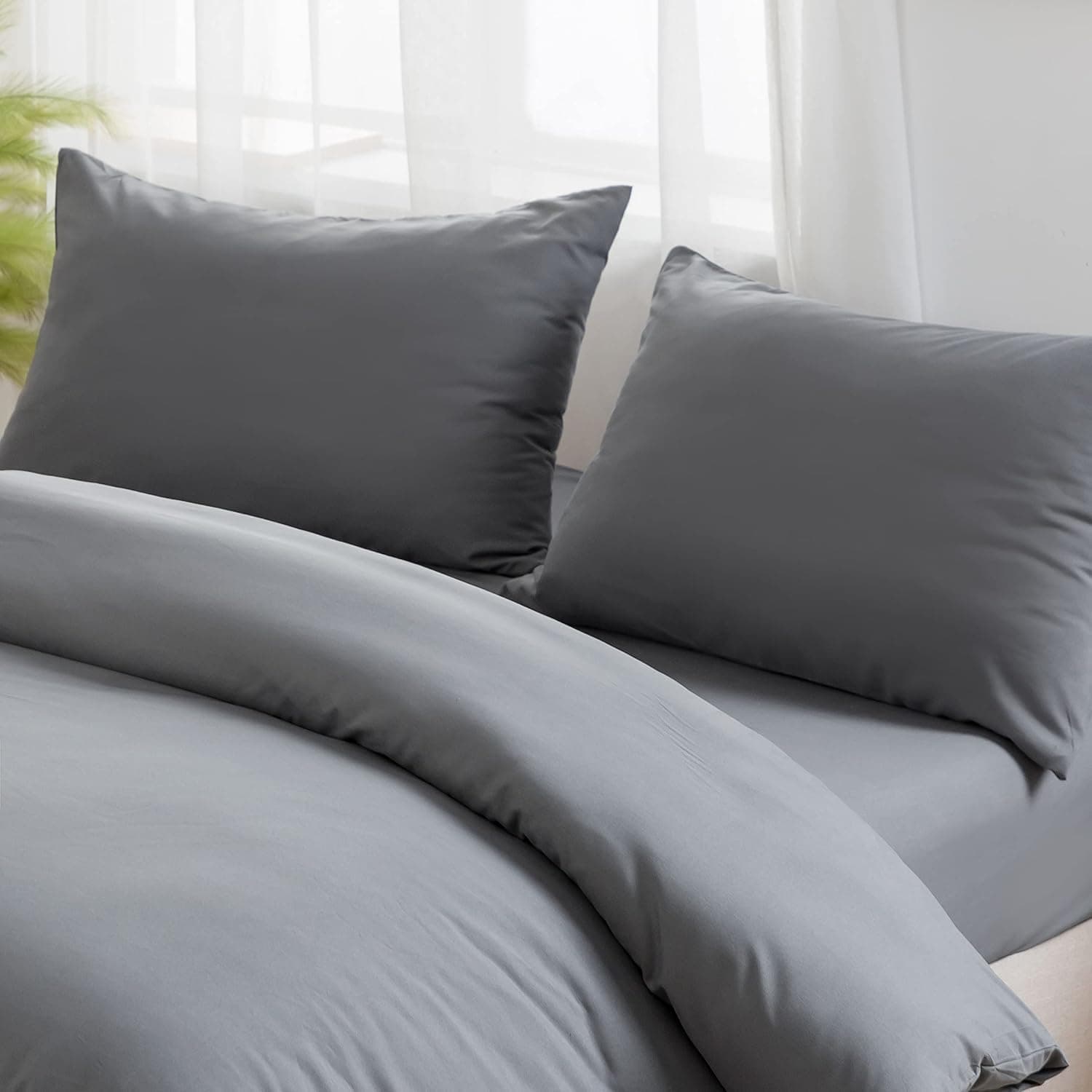 16 Couleurs Sets de Housses de Couettes 140x200 cm Double Fermeture Éclair 2 Pièces Microfibre Brossée 100 Fils/cm² + 1 Taie d'oreiller 65x65 cm Gris Parure de Lit Adulte 1 Personne 3