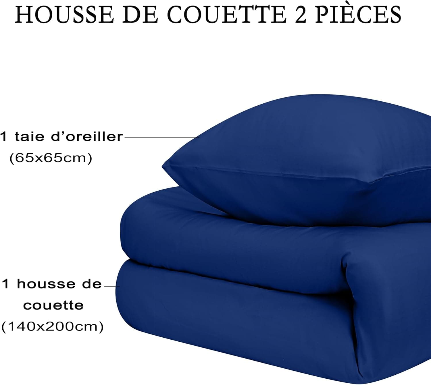16 Couleurs Sets de Housses de Couettes 140x200 cm Double Fermeture Éclair 2 Pièces Microfibre Brossée 100 Fils/cm² + 1 Taie d'oreiller 65x65 cm Bleu Parure de Lit Adulte 1 Personne 7