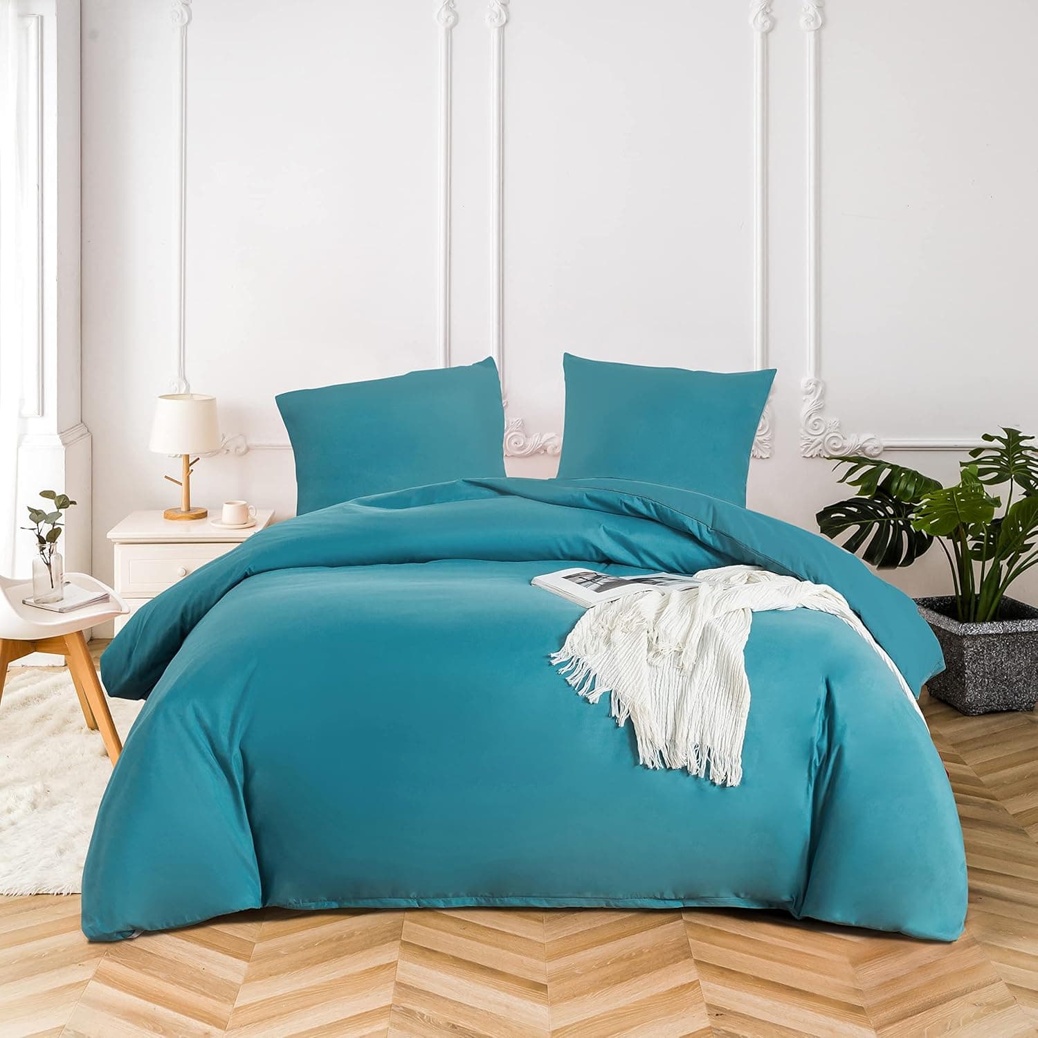 16 Couleurs Sets de Housses de Couettes 140x200 cm Double Fermeture Éclair 2 Pièces Microfibre Brossée 100 Fils/cm² + 1 Taie d'oreiller 65x65 cm Bleu Lac Parure de Lit Adulte 1 Personne