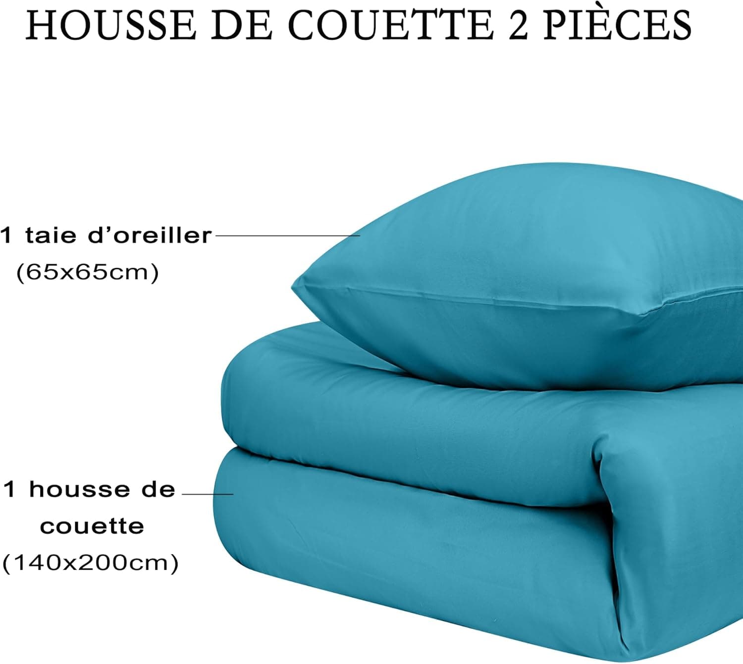 16 Couleurs Sets de Housses de Couettes 140x200 cm Double Fermeture Éclair 2 Pièces Microfibre Brossée 100 Fils/cm² + 1 Taie d'oreiller 65x65 cm Bleu Lac Parure de Lit Adulte 1 Personne 7