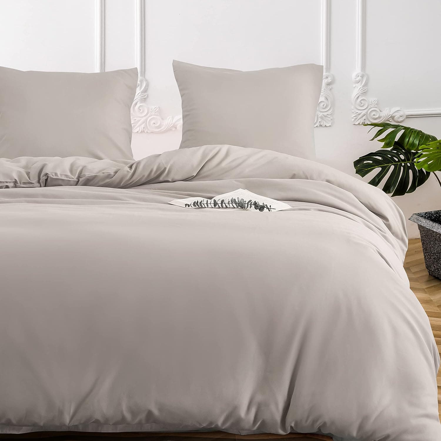 16 Couleurs Sets de Housses de Couettes 140x200 cm Double Fermeture Éclair 2 Pièces Microfibre Brossée 100 Fils/cm² + 1 Taie d'oreiller 65x65 cm Kaki Parure de Lit Adulte 1 Personne 2