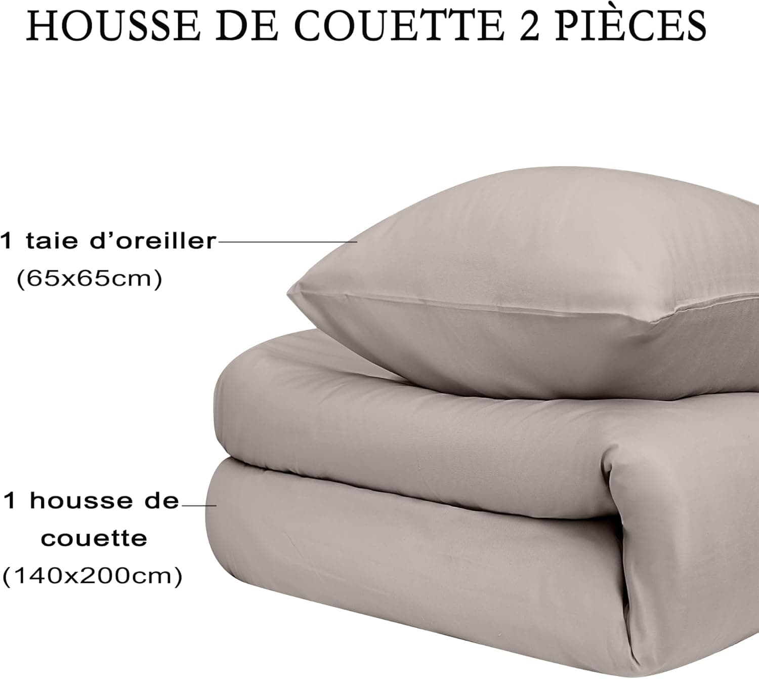 16 Couleurs Sets de Housses de Couettes 140x200 cm Double Fermeture Éclair 2 Pièces Microfibre Brossée 100 Fils/cm² + 1 Taie d'oreiller 65x65 cm Kaki Parure de Lit Adulte 1 Personne 7