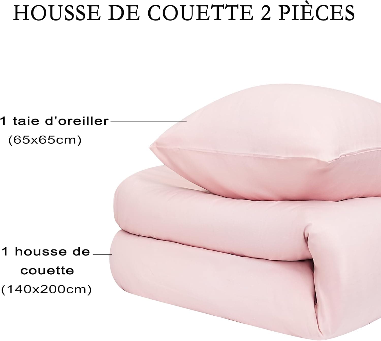 16 Couleurs Sets de Housses de Couettes 140x200 cm Double Fermeture Éclair 2 Pièces Microfibre Brossée 100 Fils/cm² + 1 Taie d'oreiller 65x65 cm Rose Parure de Lit Adulte 1 Personne 7