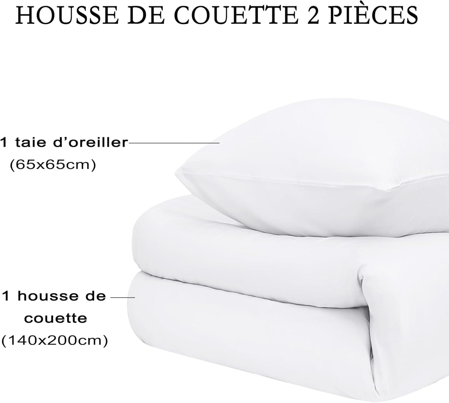 16 Couleurs Sets de Housses de Couettes 140x200 cm Double Fermeture Éclair 2 Pièces Microfibre Brossée 100 Fils/cm² + 1 Taie d'oreiller 65x65 cm Blanc Parure de Lit Adulte 1 Personne 7