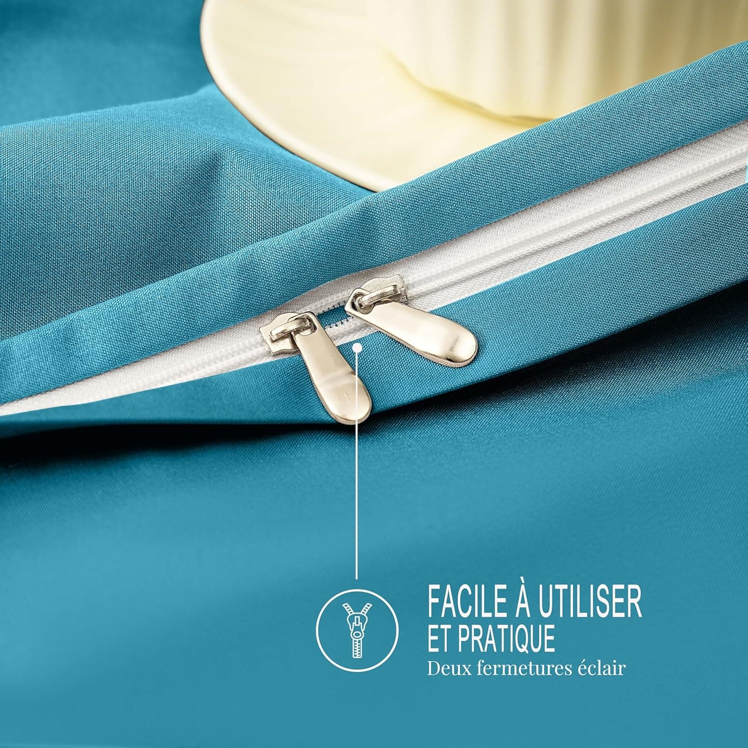 16 Couleurs Sets de Housses de Couettes 200x200 cm Double Fermeture Éclair 3 Pièces Microfibre Brossée 100 Fils/cm² + 2 Taies d'oreiller 65x65 cm Bleu Lac Parure de Lit Adulte 2 Personnes 5