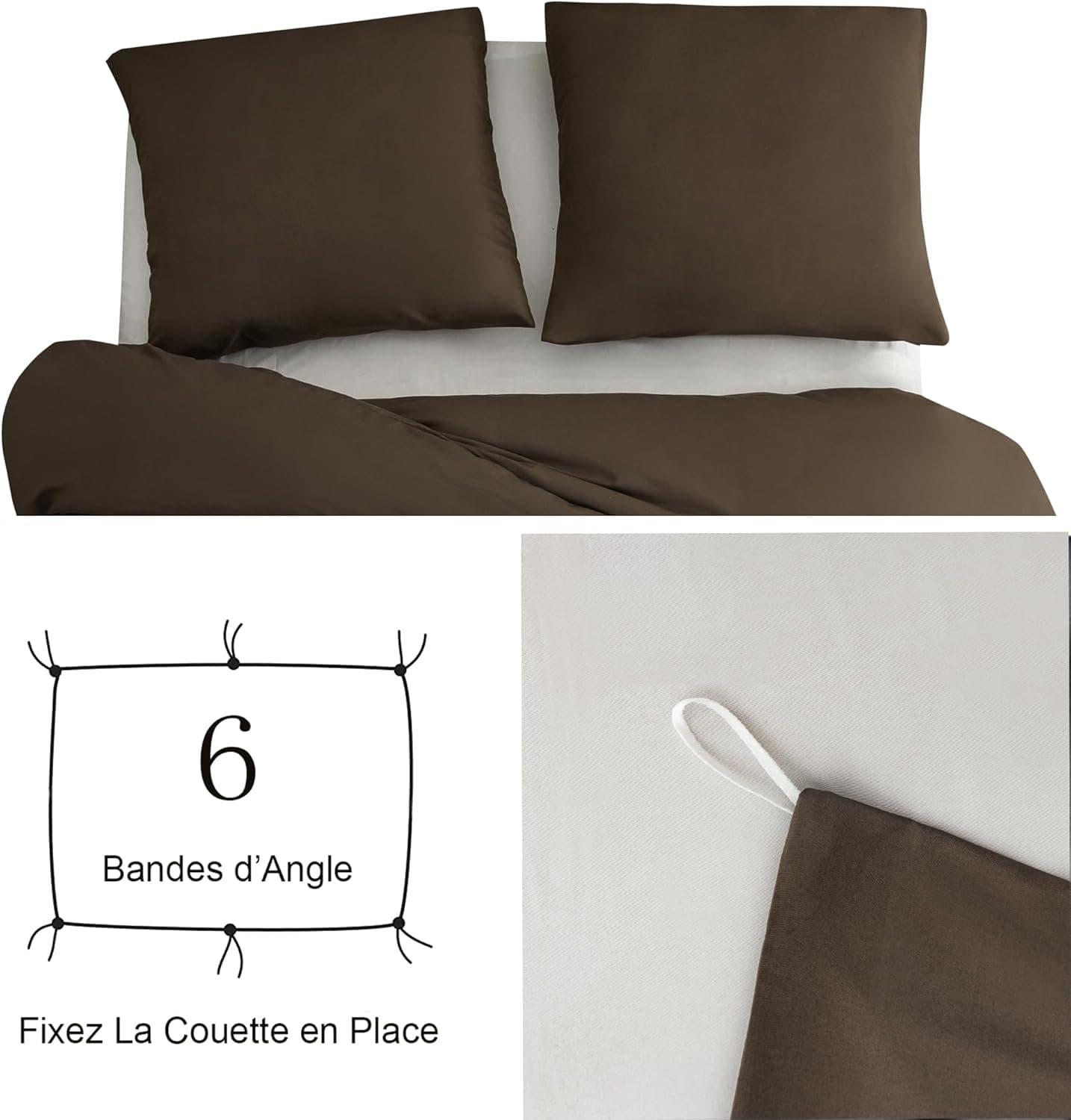 16 Couleurs Sets de Housses de Couettes 200x200 cm Double Fermeture Éclair 3 Pièces Microfibre Brossée 100 Fils/cm² + 2 Taies d'oreiller 65x65 cm Café Parure de Lit Adulte 2 Personnes 4