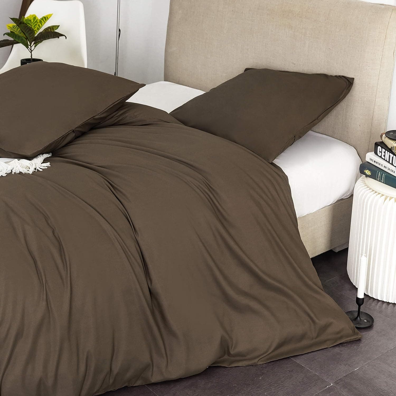 16 Couleurs Sets de Housses de Couettes 200x200 cm Double Fermeture Éclair 3 Pièces Microfibre Brossée 100 Fils/cm² + 2 Taies d'oreiller 65x65 cm Café Parure de Lit Adulte 2 Personnes 8