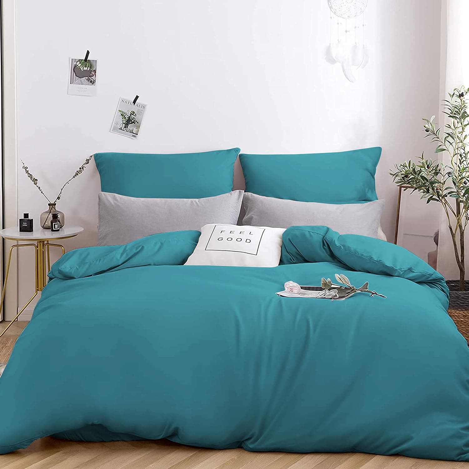 MOHAP Housse de Couette 240x260cm+2 Taies d'oreillers 65x65cm Lac Bleu Parure de Lit Adulte 2 Personnes 100 Fils/cm² en Microfibre avec Fermeture Éclair