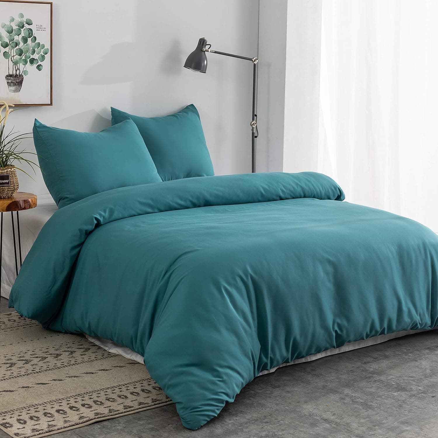 MOHAP Housse de Couette 240x260cm+2 Taies d'oreillers 65x65cm Lac Bleu Parure de Lit Adulte 2 Personnes 100 Fils/cm² en Microfibre avec Fermeture Éclair 2