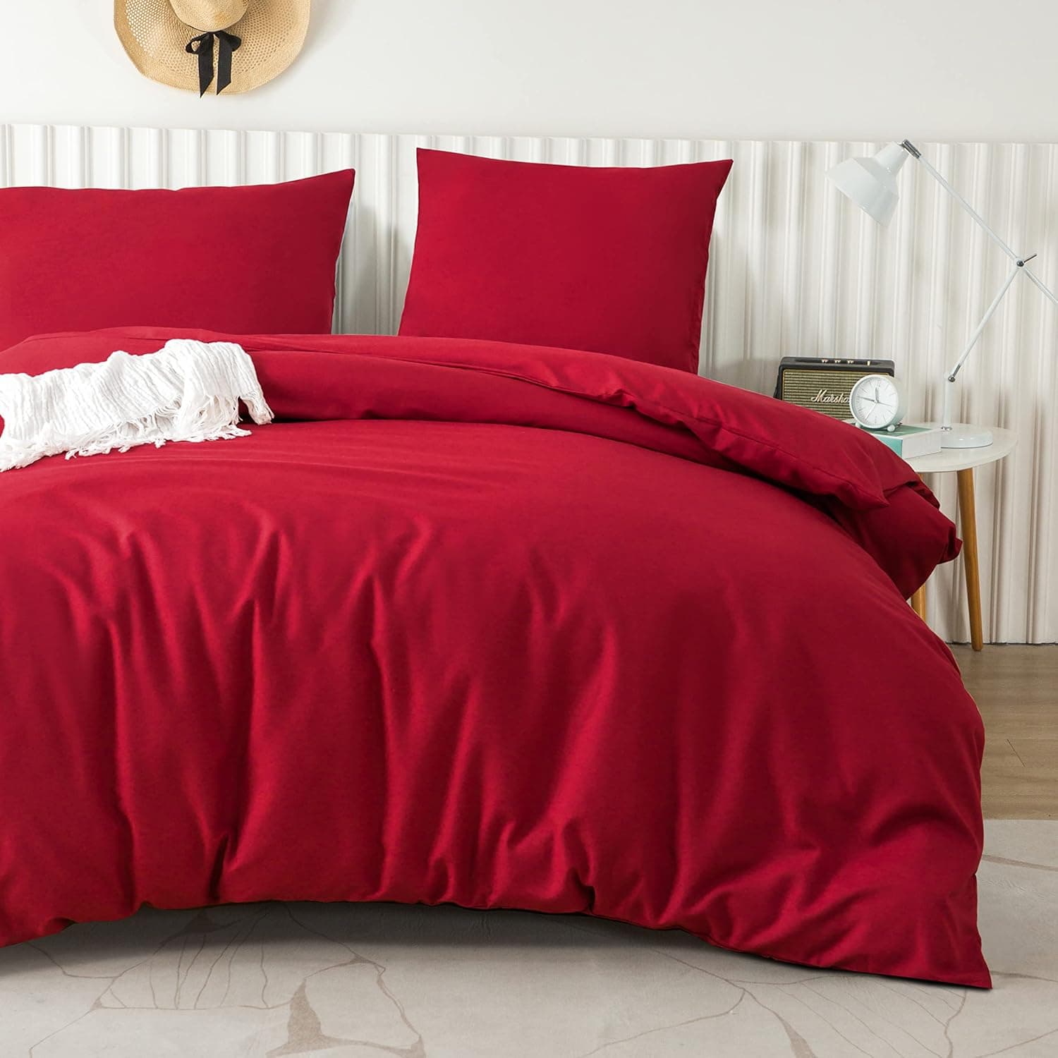 MOHAP Housse de Couette 240x260cm+2 Taies d'oreillers 65x65cm Rouge Parure de Lit Adulte 2 Personnes 100 Fils/cm² en Microfibre avec Fermeture Éclair 2