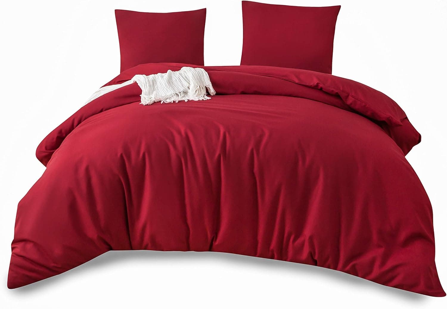 MOHAP Housse de Couette 240x260cm+2 Taies d'oreillers 65x65cm Rouge Parure de Lit Adulte 2 Personnes 100 Fils/cm² en Microfibre avec Fermeture Éclair 4
