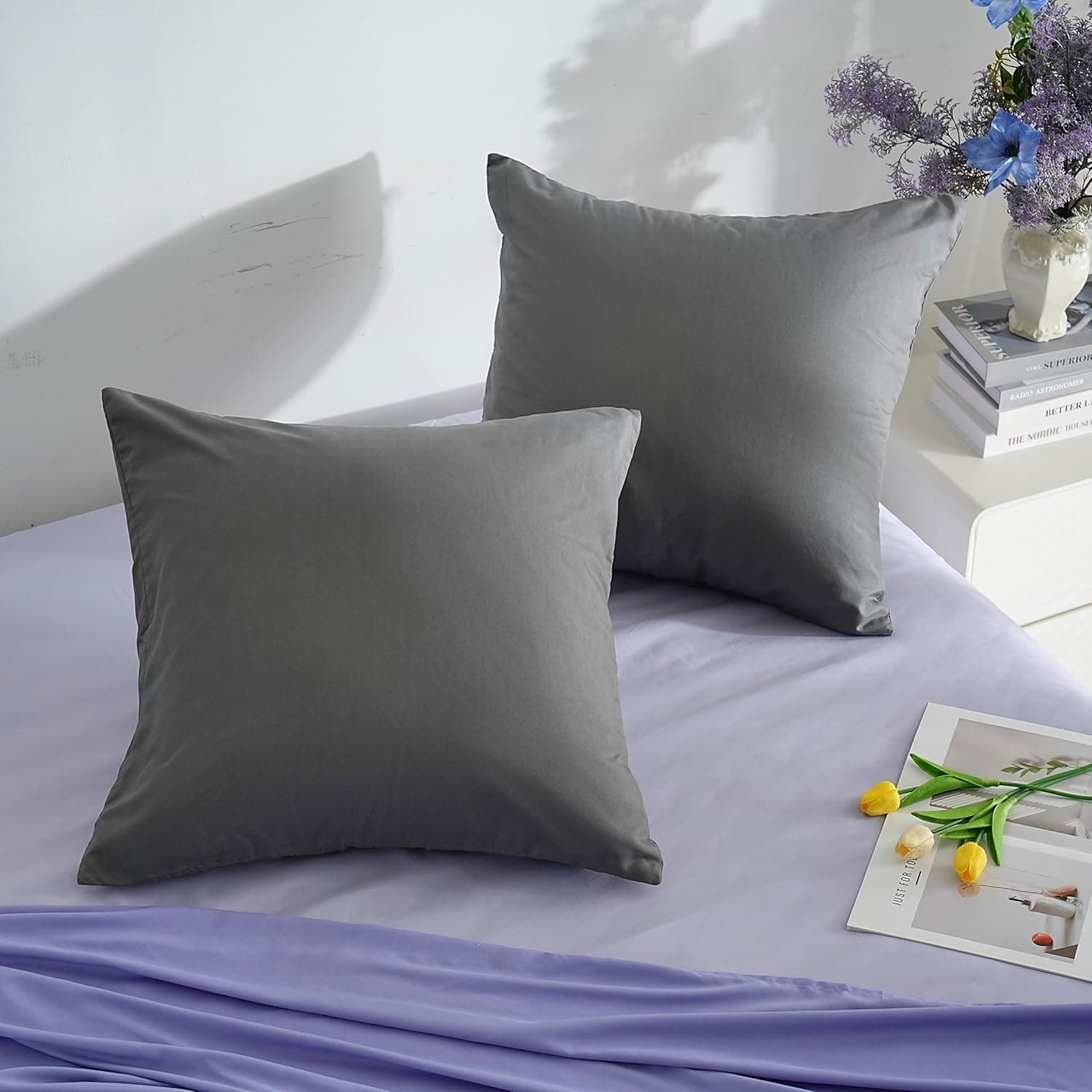 18 Couleurs Lot 2 Taie d'oreiller 60x60 cm Gris Housse Oreiller Coussin pour Canapé Lit Fermeture Éclair Anti-Acariens Hypoallergénique Protège Oreiller Zip Microfibre 3