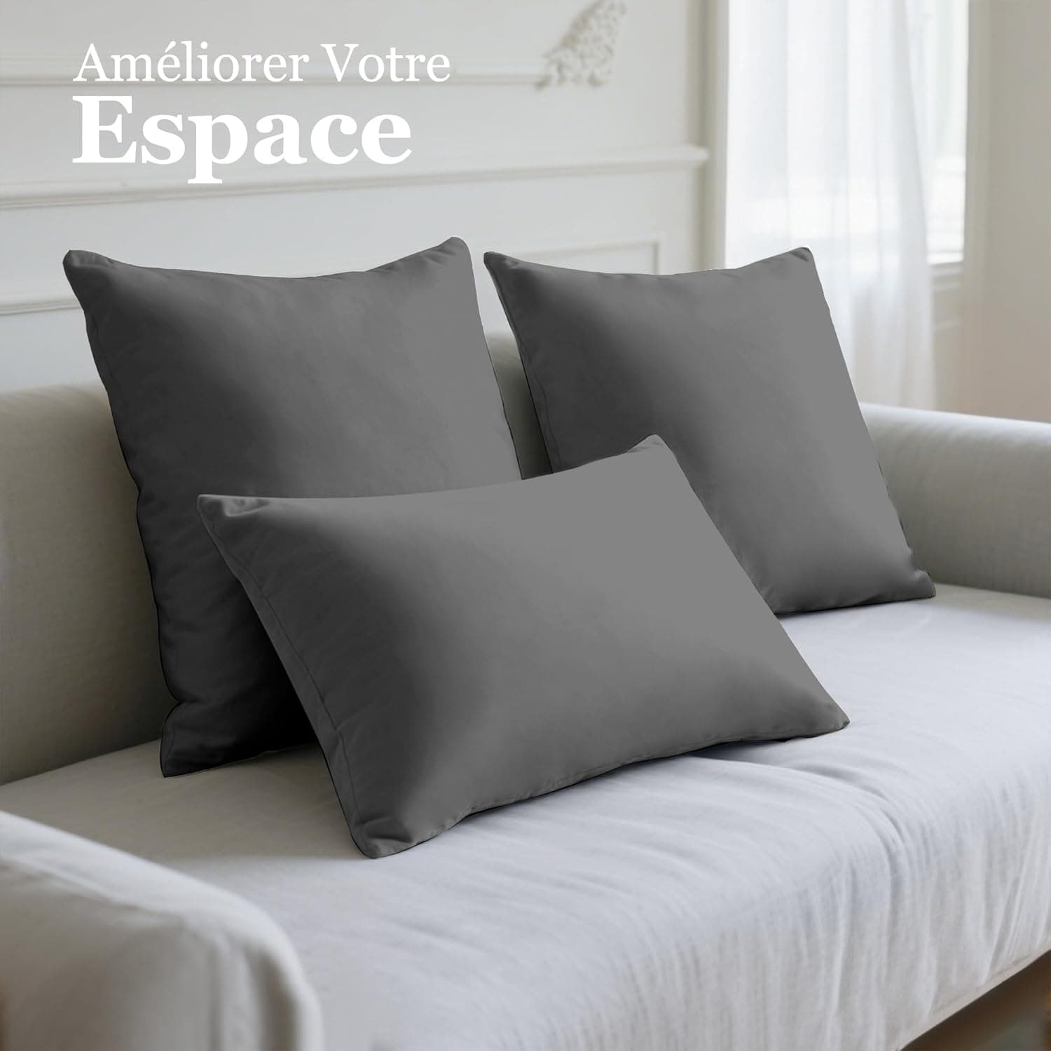 18 Couleurs Lot 2 Taie d'oreiller 60x60 cm Gris Housse Oreiller Coussin pour Canapé Lit Fermeture Éclair Anti-Acariens Hypoallergénique Protège Oreiller Zip Microfibre 7