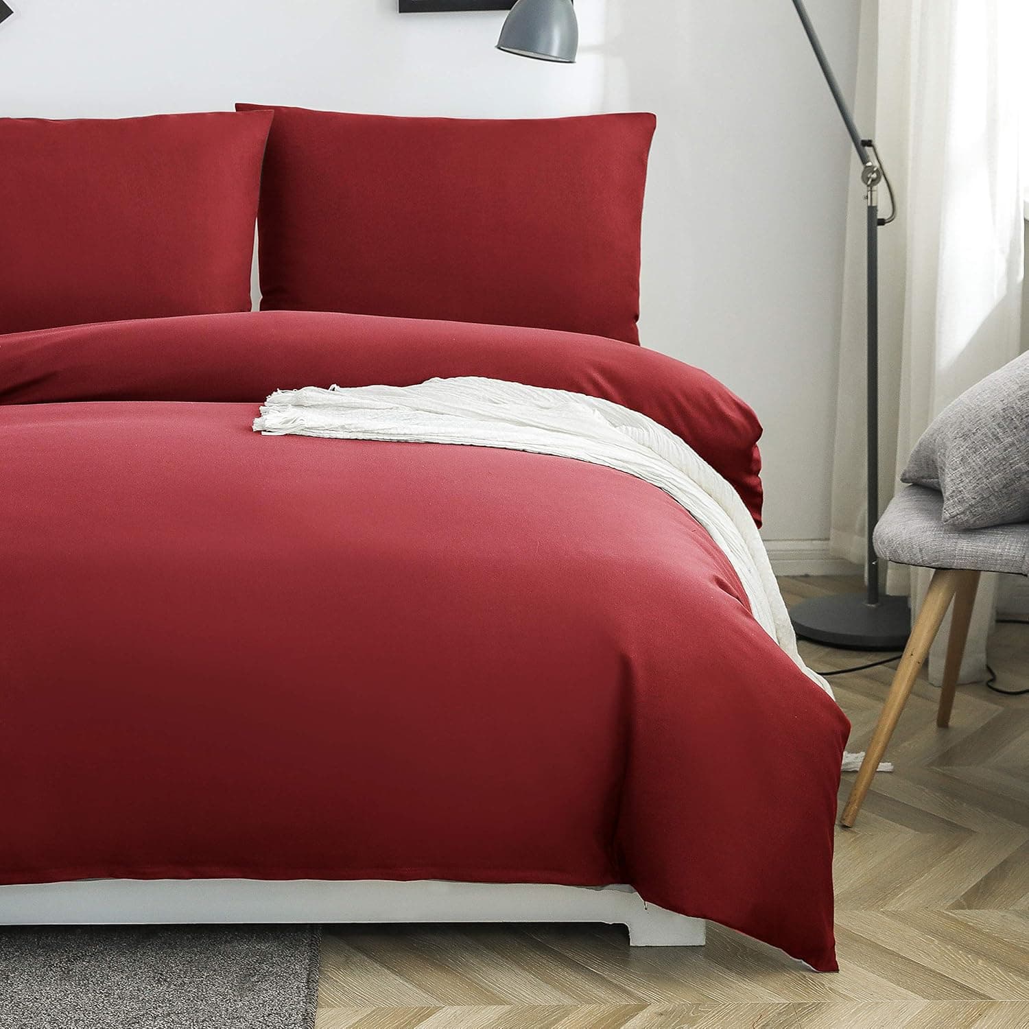 MOHAP Housse de Couette Réversible 220x240 / 65x65x2 cm Rouge + Noir Parure de Lit Bicolore pour 2 Personnes Fermeture Éclair Sets de Housse Couette 4